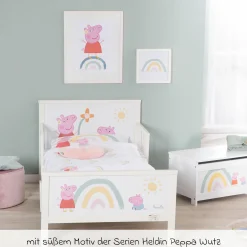 Toddler-Themen-Komplettbett inkl. Lattenrost und Bettwäsche 70 x 140 cm - Peppa Pig - Weiß
