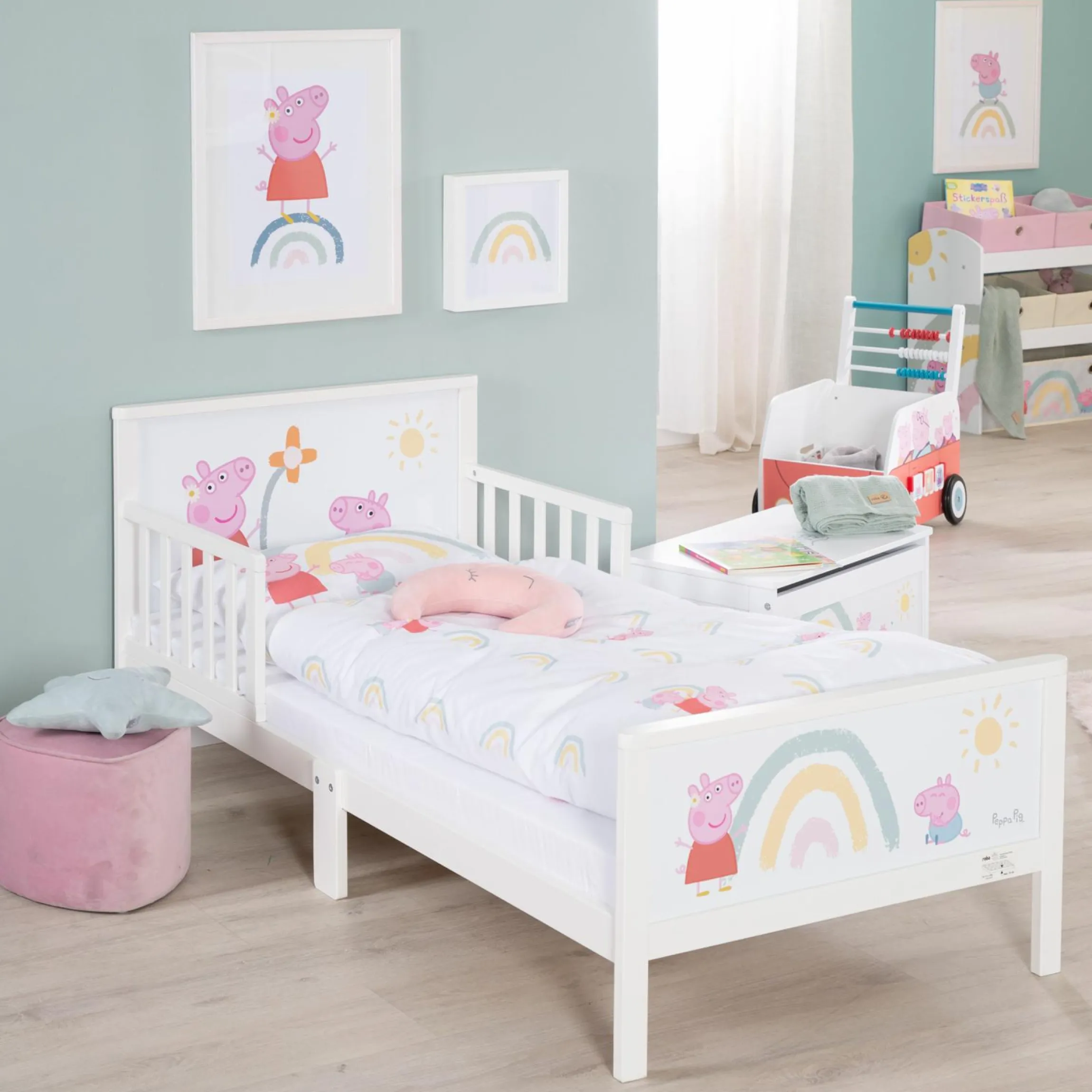 Toddler-Themen-Komplettbett inkl. Lattenrost und Bettwäsche 70 x 140 cm - Peppa Pig - Weiß