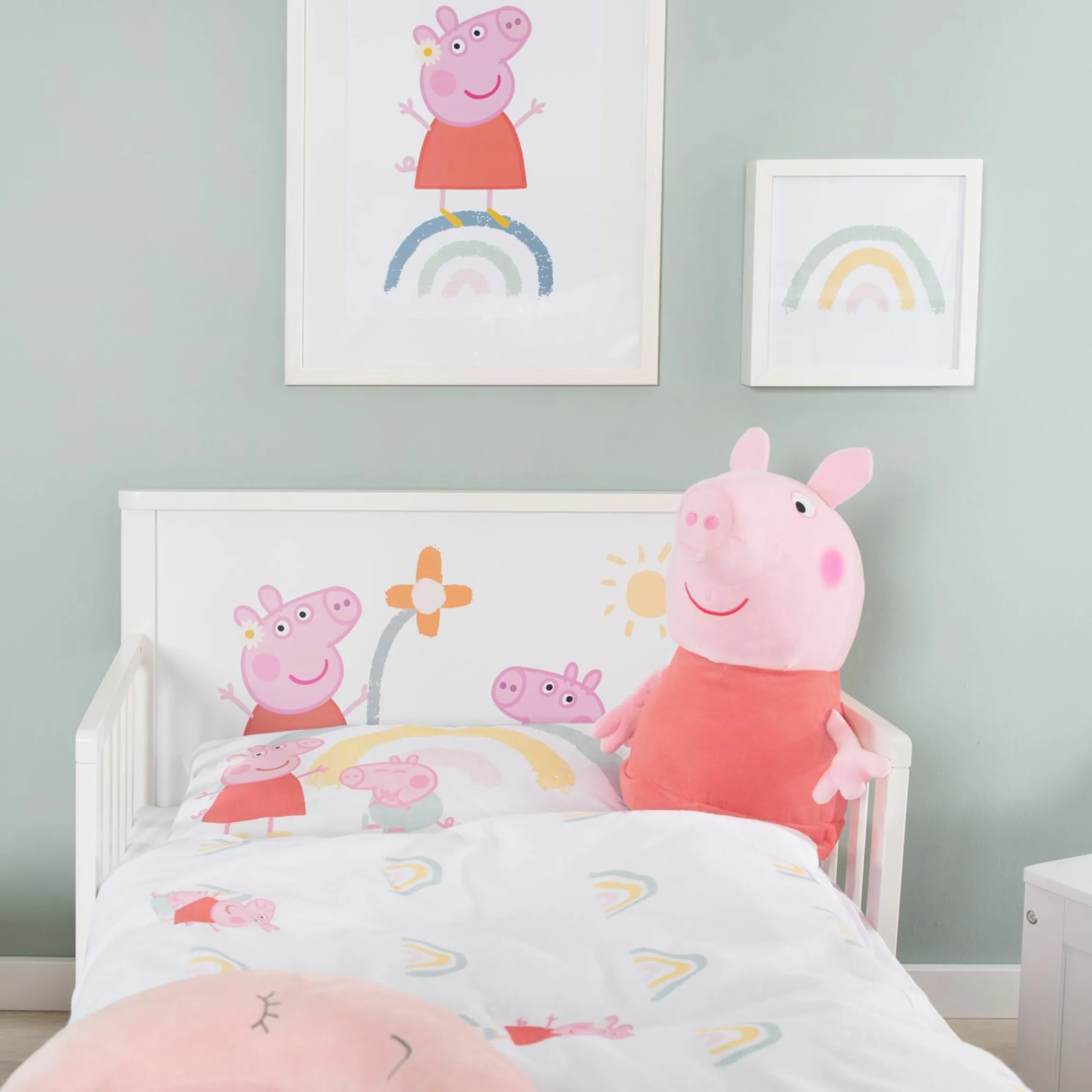 Toddler-Themen-Komplettbett inkl. Lattenrost und Bettwäsche 70 x 140 cm - Peppa Pig - Weiß