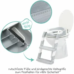 Toilettentrainer Ben höhenverstellbare Stufen, vormontiert ohne Schrauben - Weiß Grau
