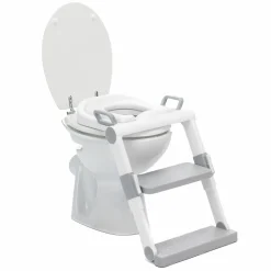 Toilettentrainer mit dynamischer Höhenverstellung, breiten Stufen, abnehmbarer Sitz, zusammenklappbar - Weiß Grau