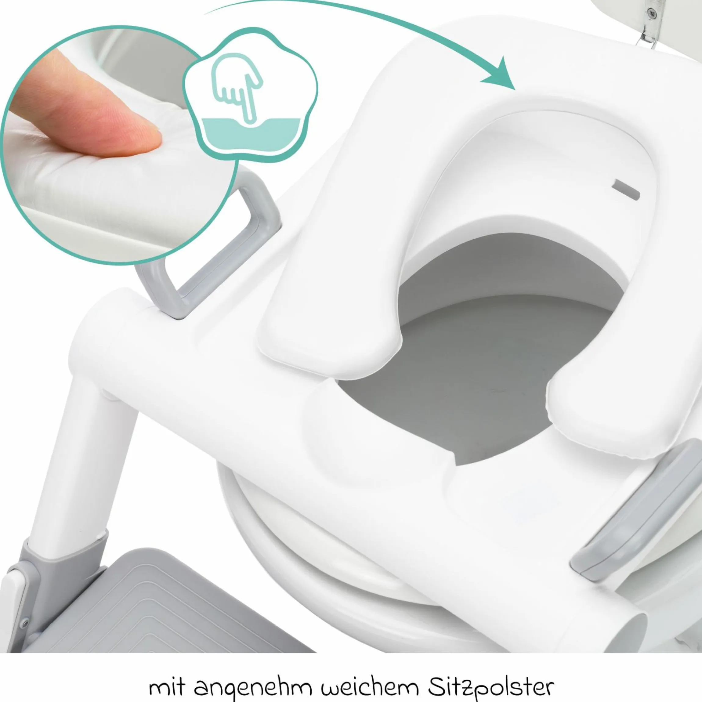Toilettentrainer mit dynamischer Höhenverstellung, breiten Stufen, abnehmbarer Sitz, zusammenklappbar - Weiß Grau