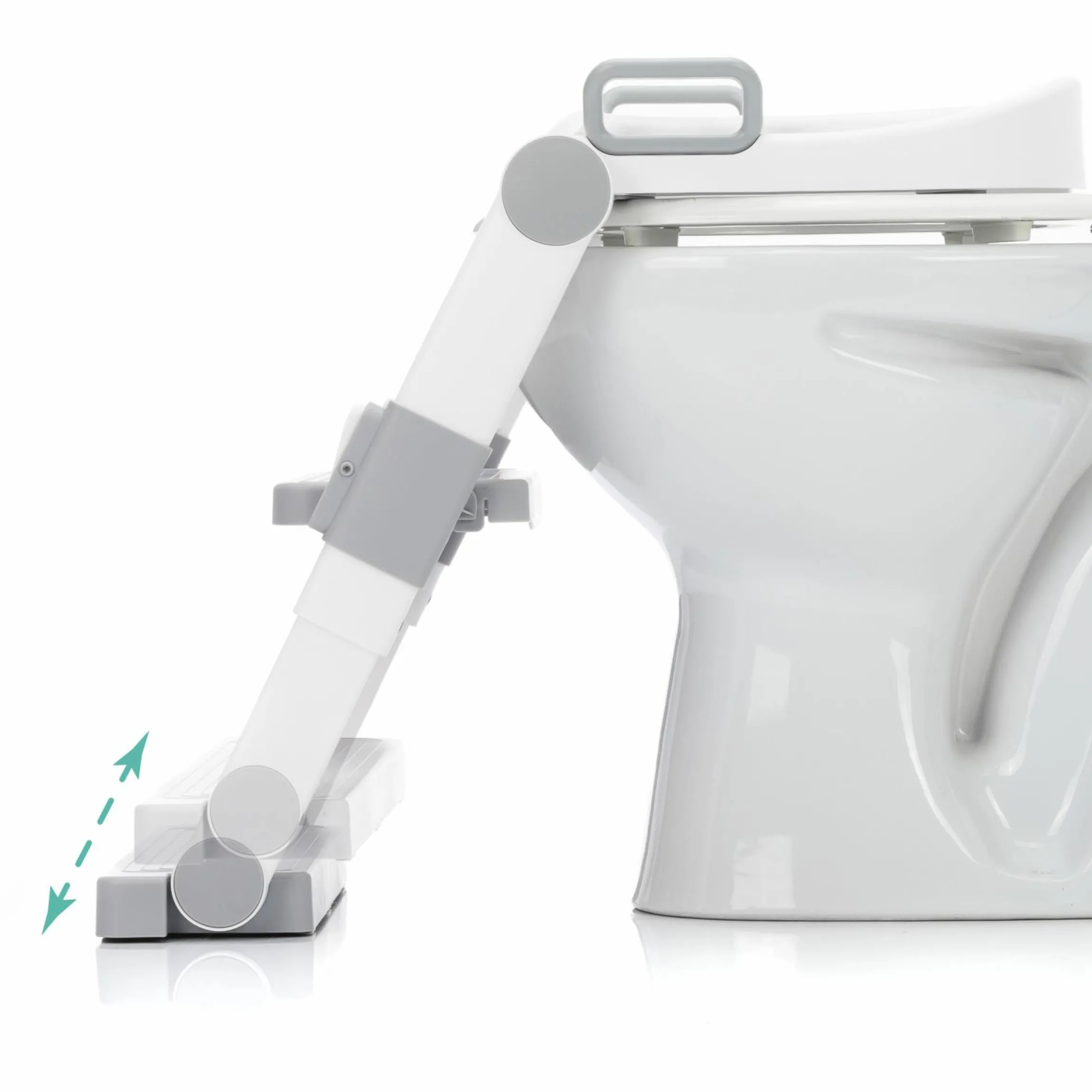 Toilettentrainer mit dynamischer Höhenverstellung, breiten Stufen, abnehmbarer Sitz, zusammenklappbar - Weiß Grau