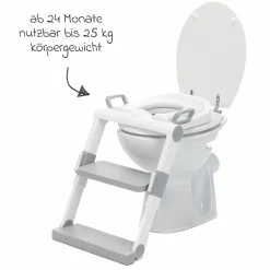 Toilettentrainer mit dynamischer Höhenverstellung, breiten Stufen, abnehmbarer Sitz, zusammenklappbar inkl. 3er Pack Mulltücher - Weiß Grau