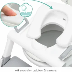 Toilettentrainer mit dynamischer Höhenverstellung, breiten Stufen, abnehmbarer Sitz, zusammenklappbar inkl. 3er Pack Mulltücher - Weiß Grau