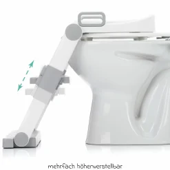 Toilettentrainer mit dynamischer Höhenverstellung, breiten Stufen, abnehmbarer Sitz, zusammenklappbar inkl. 3er Pack Mulltücher - Weiß Grau
