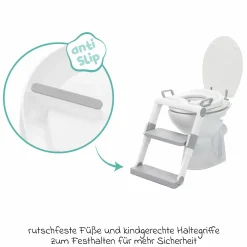 Toilettentrainer mit dynamischer Höhenverstellung, breiten Stufen, abnehmbarer Sitz, zusammenklappbar inkl. 3er Pack Mulltücher - Weiß Grau