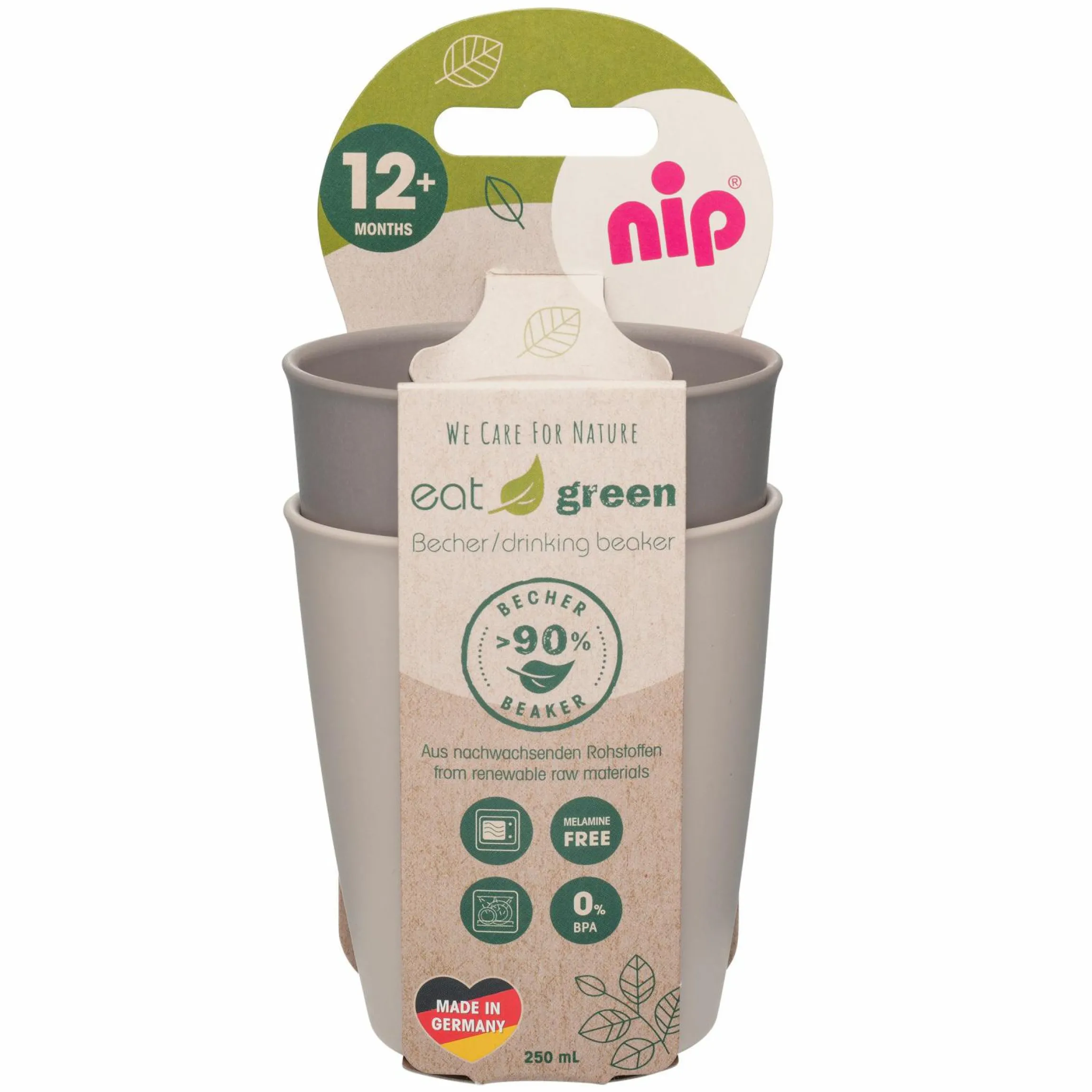 Trinkbecher 2er Pack eat green - aus nachwachsenden Rohstoffen - Grau