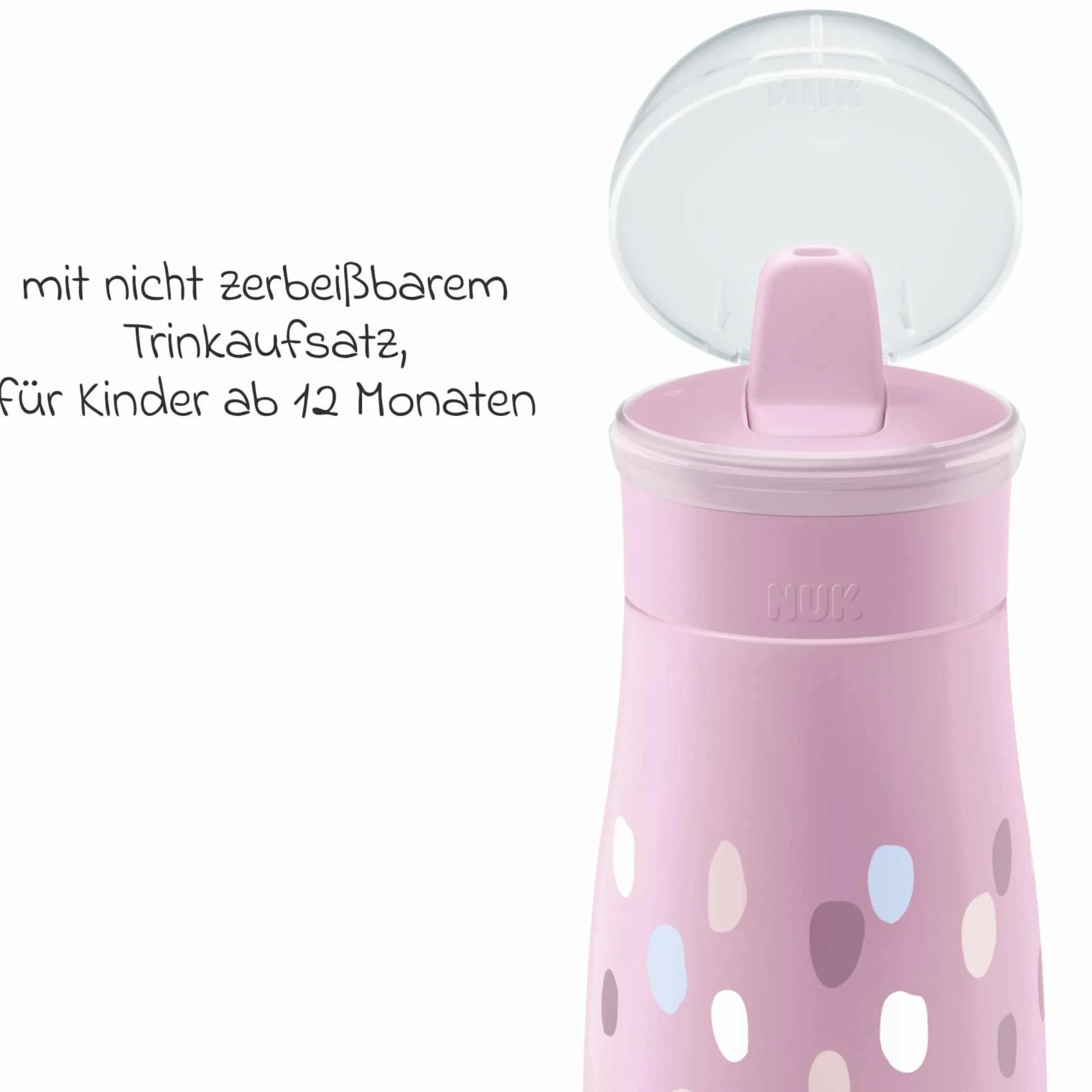 Trinkflasche Mini-Me Flip Cup - mit bissfestem Trinkaufsatz 450 ml - Punkte - Violett