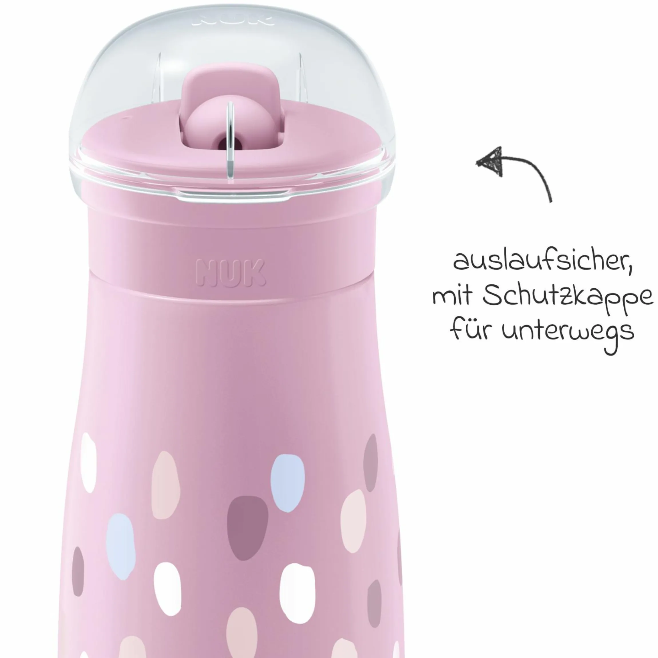 Trinkflasche Mini-Me Flip Cup - mit bissfestem Trinkaufsatz 450 ml - Punkte - Violett
