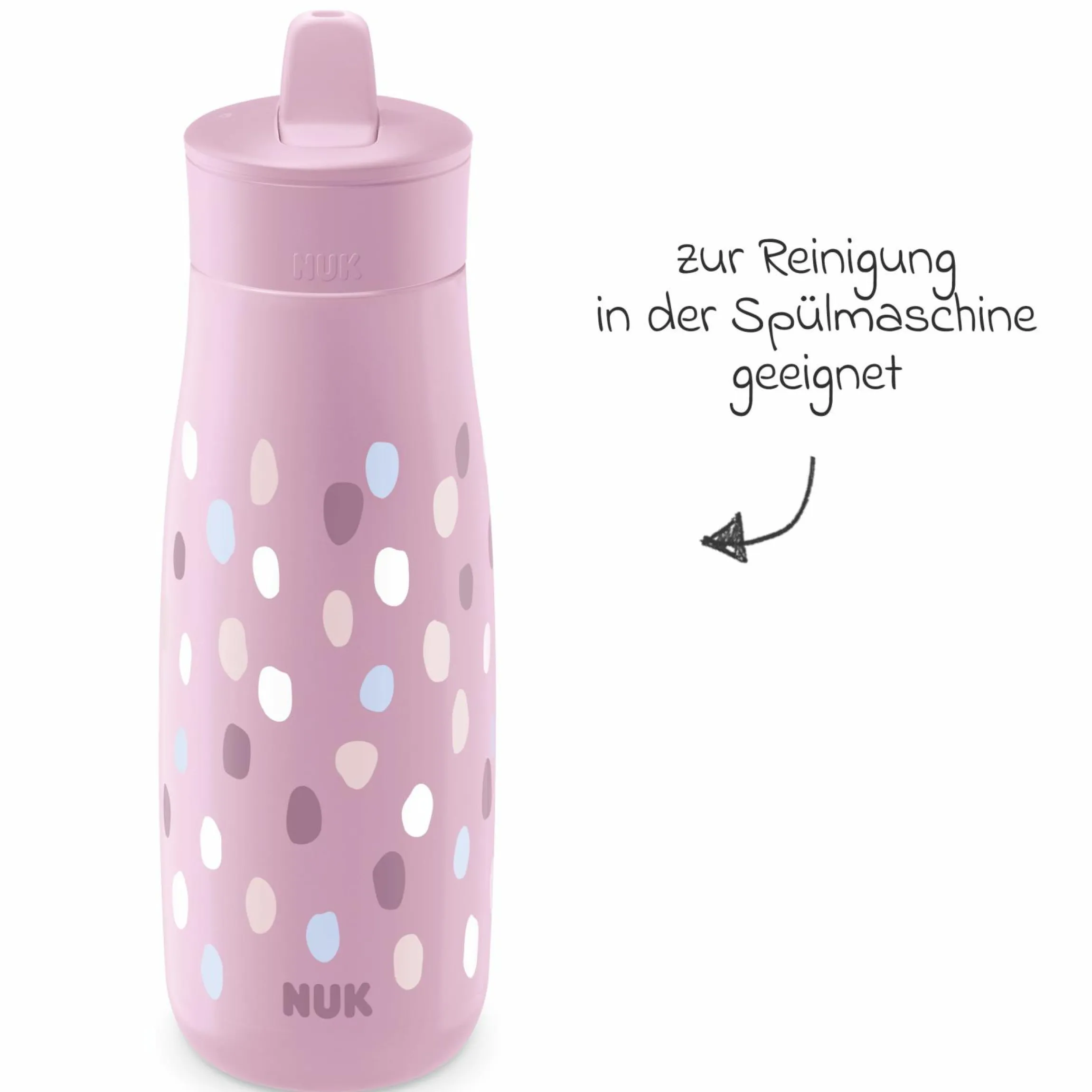 Trinkflasche Mini-Me Flip Cup - mit bissfestem Trinkaufsatz 450 ml - Punkte - Violett