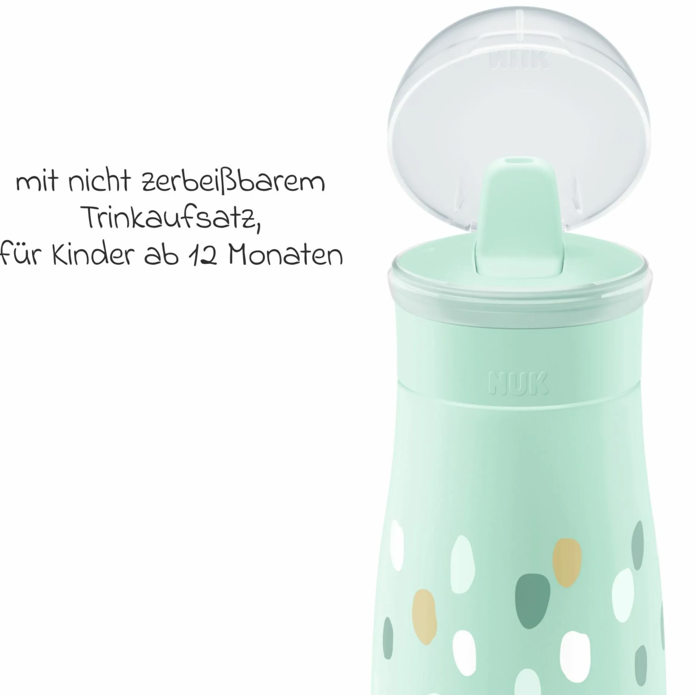 Trinkflasche Mini-Me Flip Cup - mit bissfestem Trinkaufsatz 450 ml - Punkte - Mint