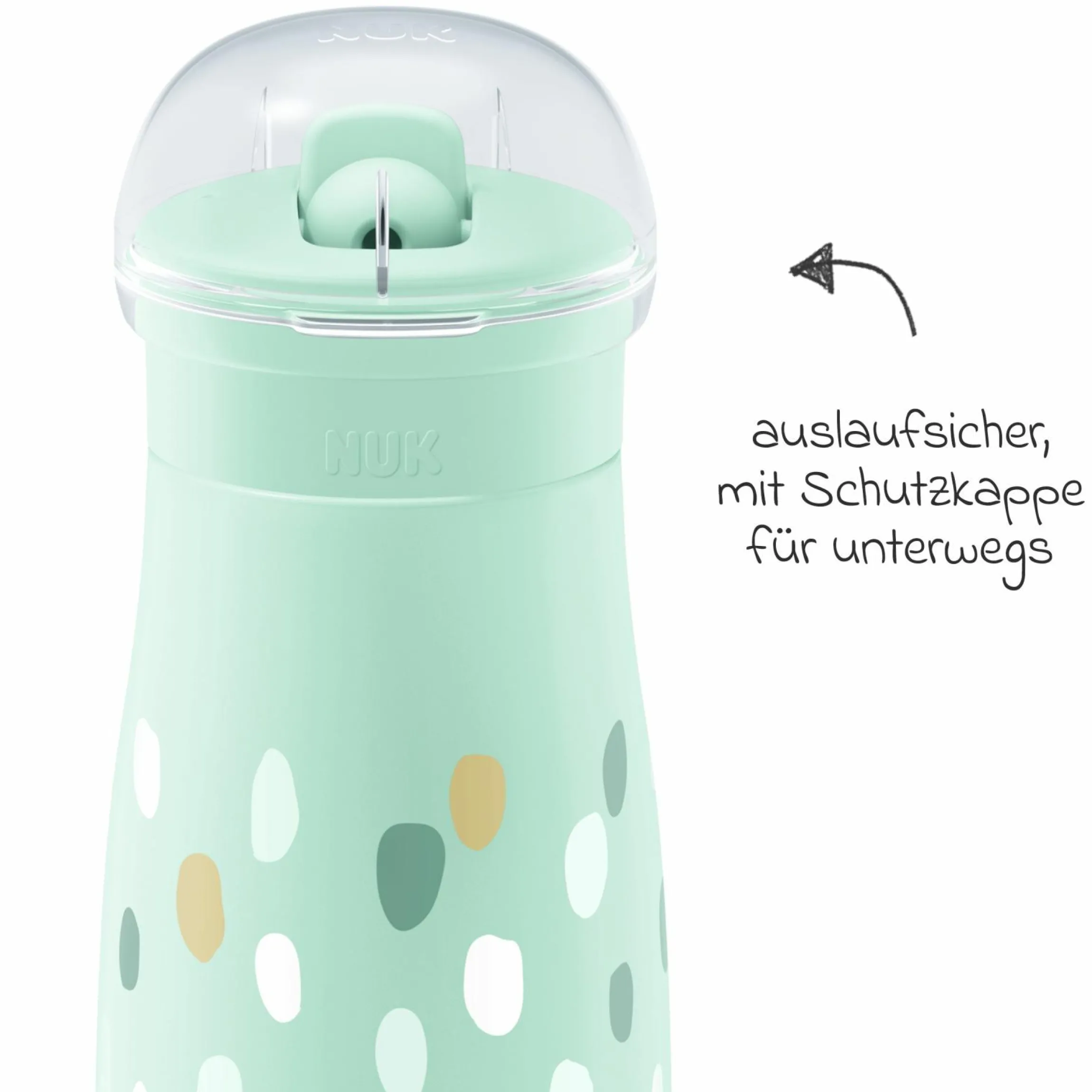 Trinkflasche Mini-Me Flip Cup - mit bissfestem Trinkaufsatz 450 ml - Punkte - Mint
