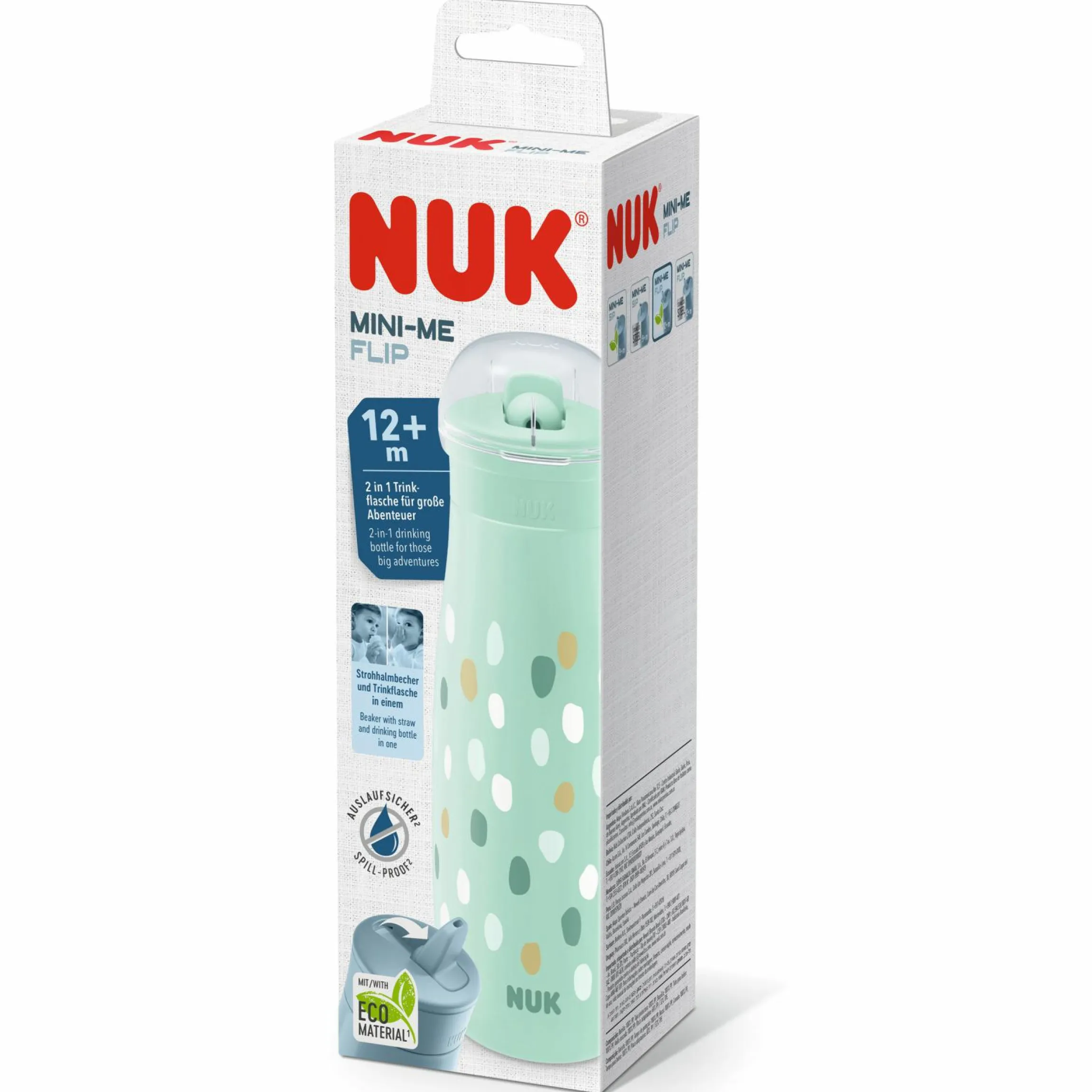 Trinkflasche Mini-Me Flip Cup - mit bissfestem Trinkaufsatz 450 ml - Punkte - Mint