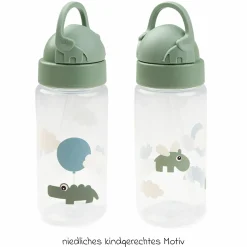 Trinkflasche mit Strohhalm 350 ml - Happy Clouds - Grün