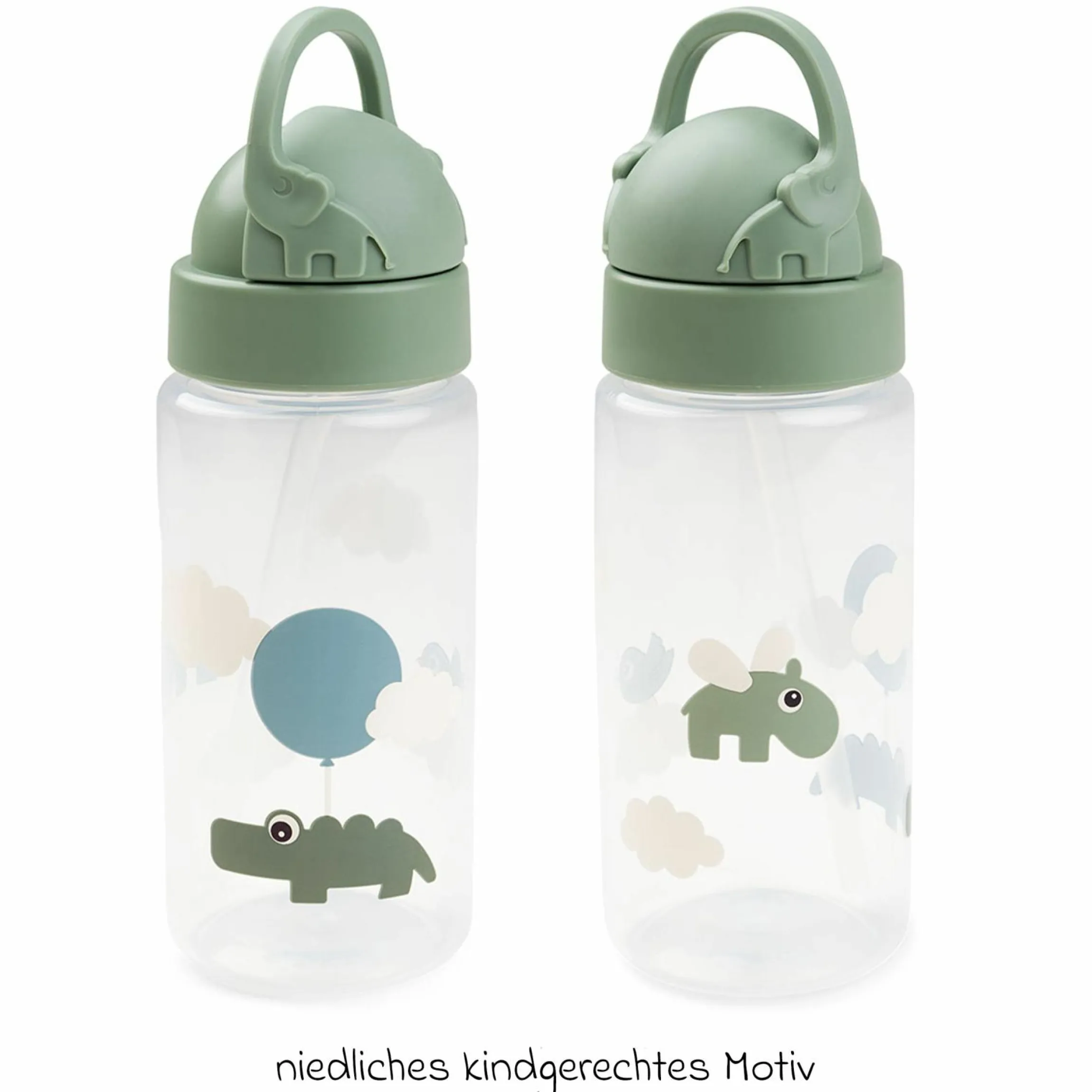 Trinkflasche mit Strohhalm 350 ml - Happy Clouds - Grün
