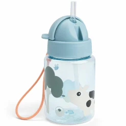 Trinkflasche mit Strohhalm 280 ml - Tiny Farm - Blau