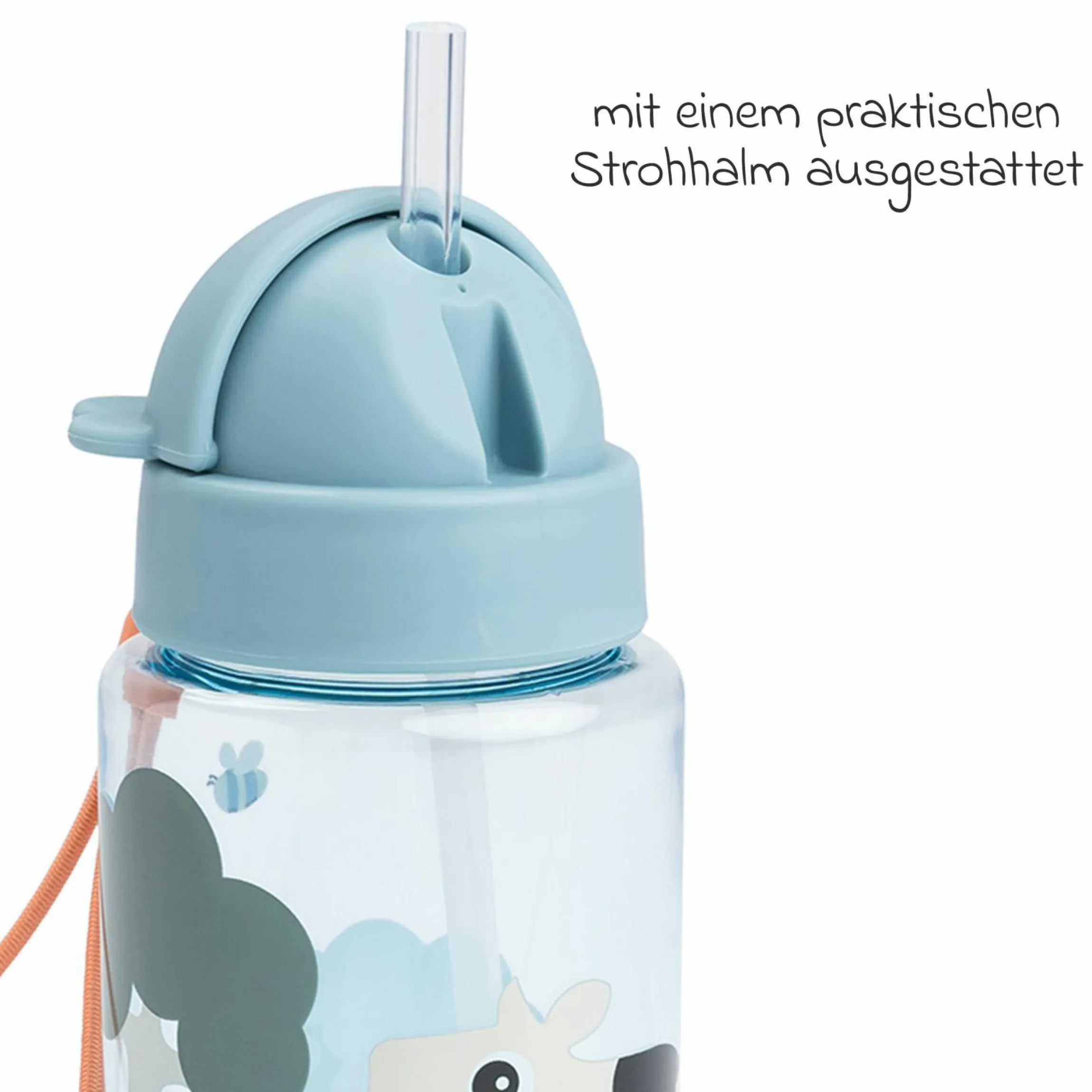 Trinkflasche mit Strohhalm 280 ml - Tiny Farm - Blau