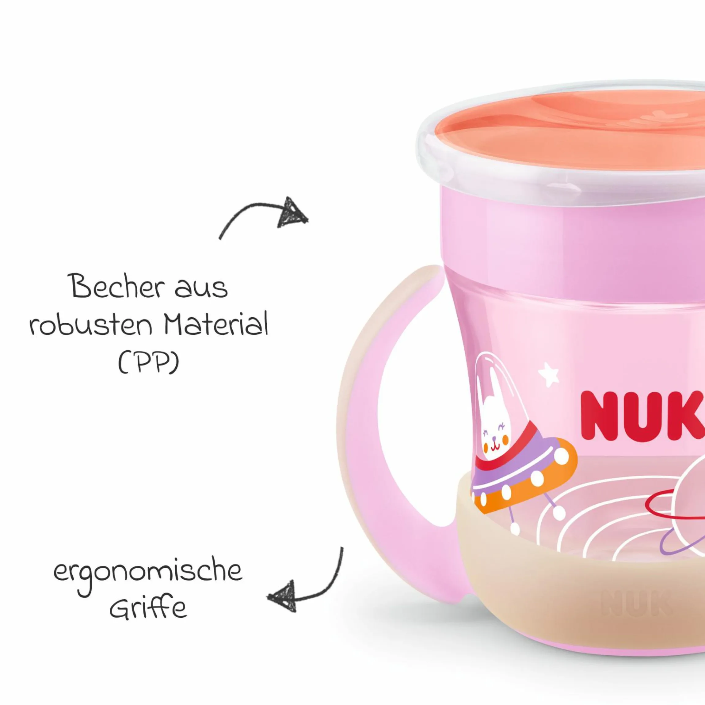 Trinklern-Becher Mini Magic Cup 160 ml - Glow in the Dark - Rosa