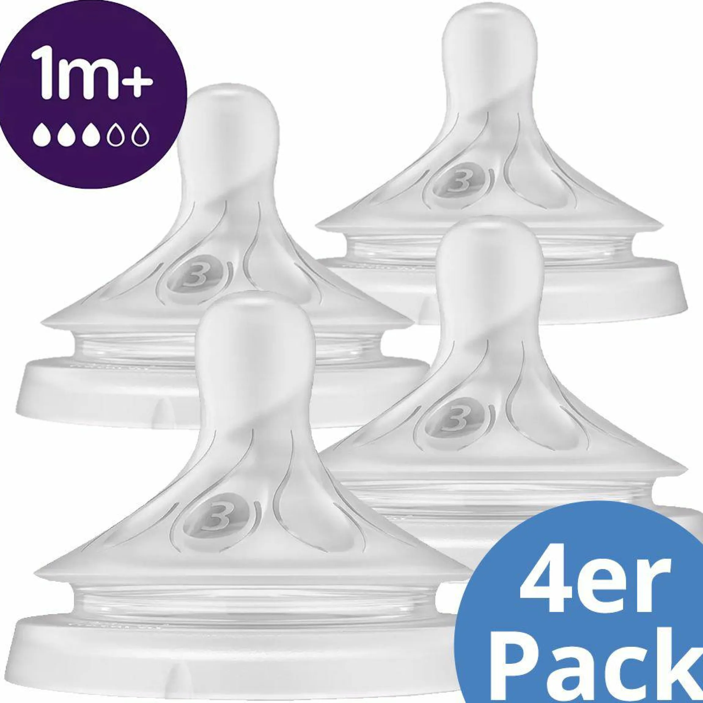 Trinksauger 4er Pack Natural Response - Silikon Saugerstufe 3 - 1M+