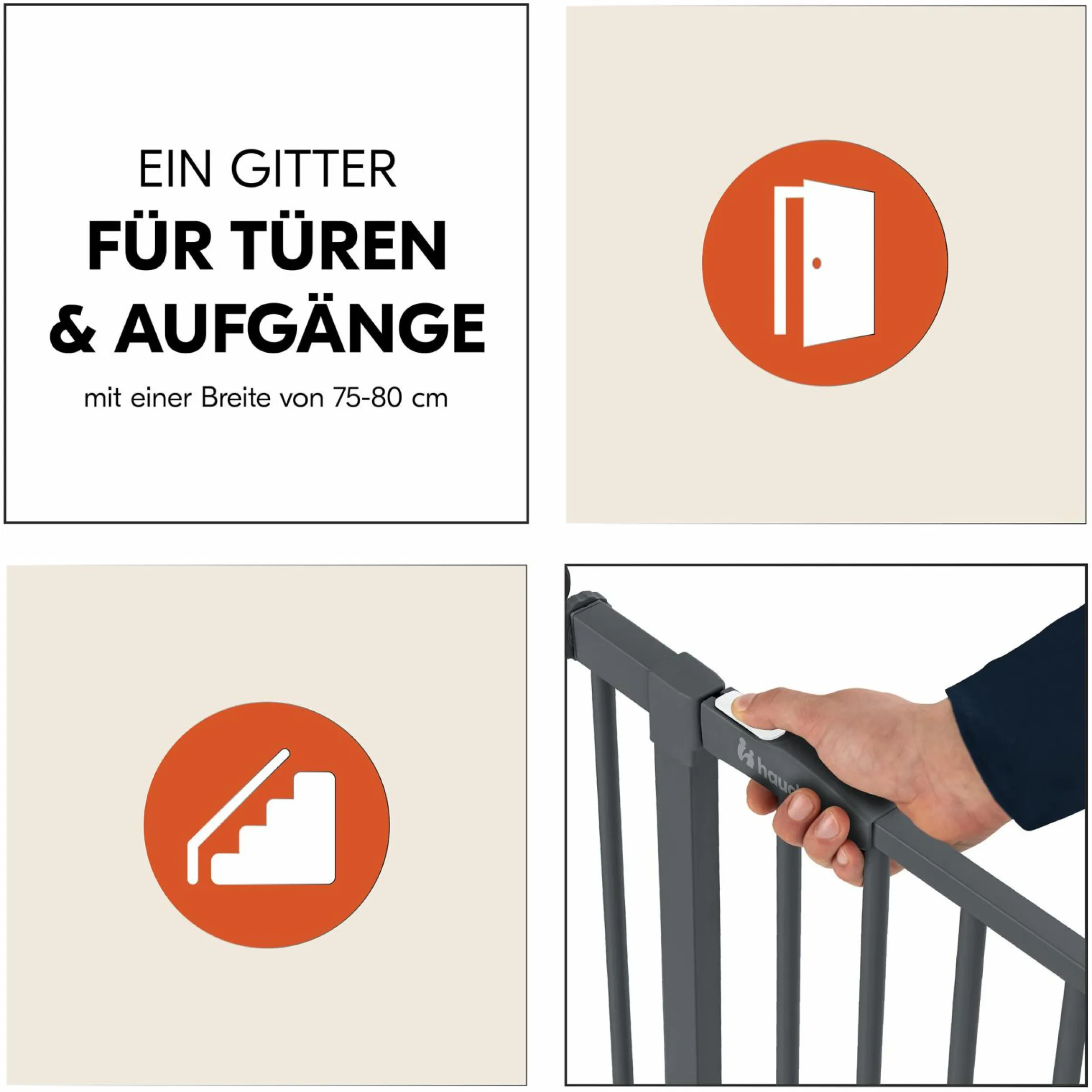 Türschutzgitter / Treppenschutzgitter Open N Stop 2 (75-80 cm) - Dark Grey