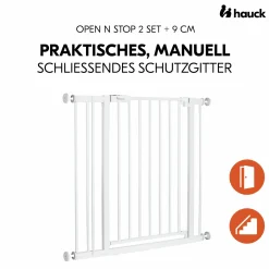Türschutzgitter / Treppenschutzgitter Open N Stop 2 (75-80 cm) inkl. 9 cm Verlängerung - White