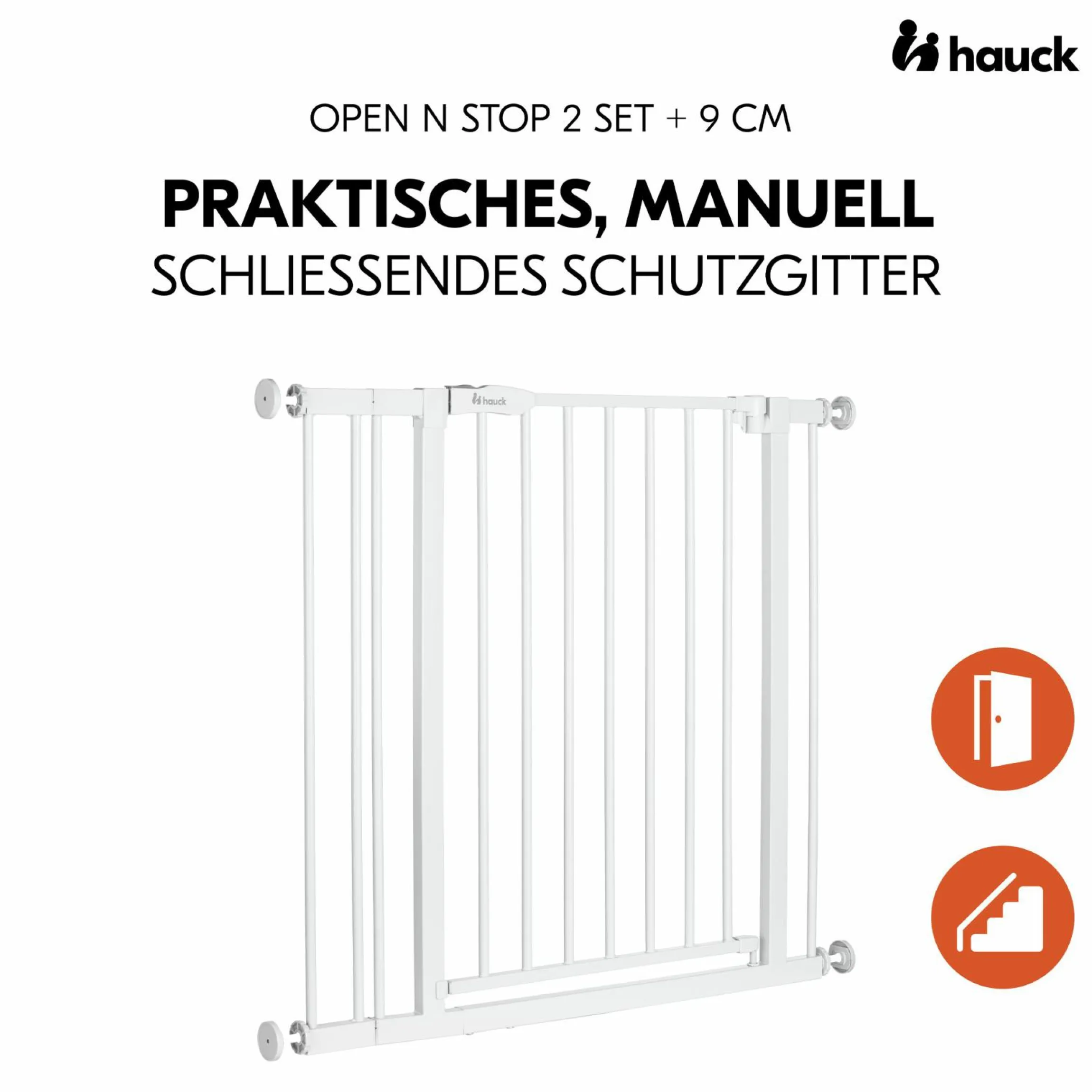 Türschutzgitter / Treppenschutzgitter Open N Stop 2 (75-80 cm) inkl. 9 cm Verlängerung - White