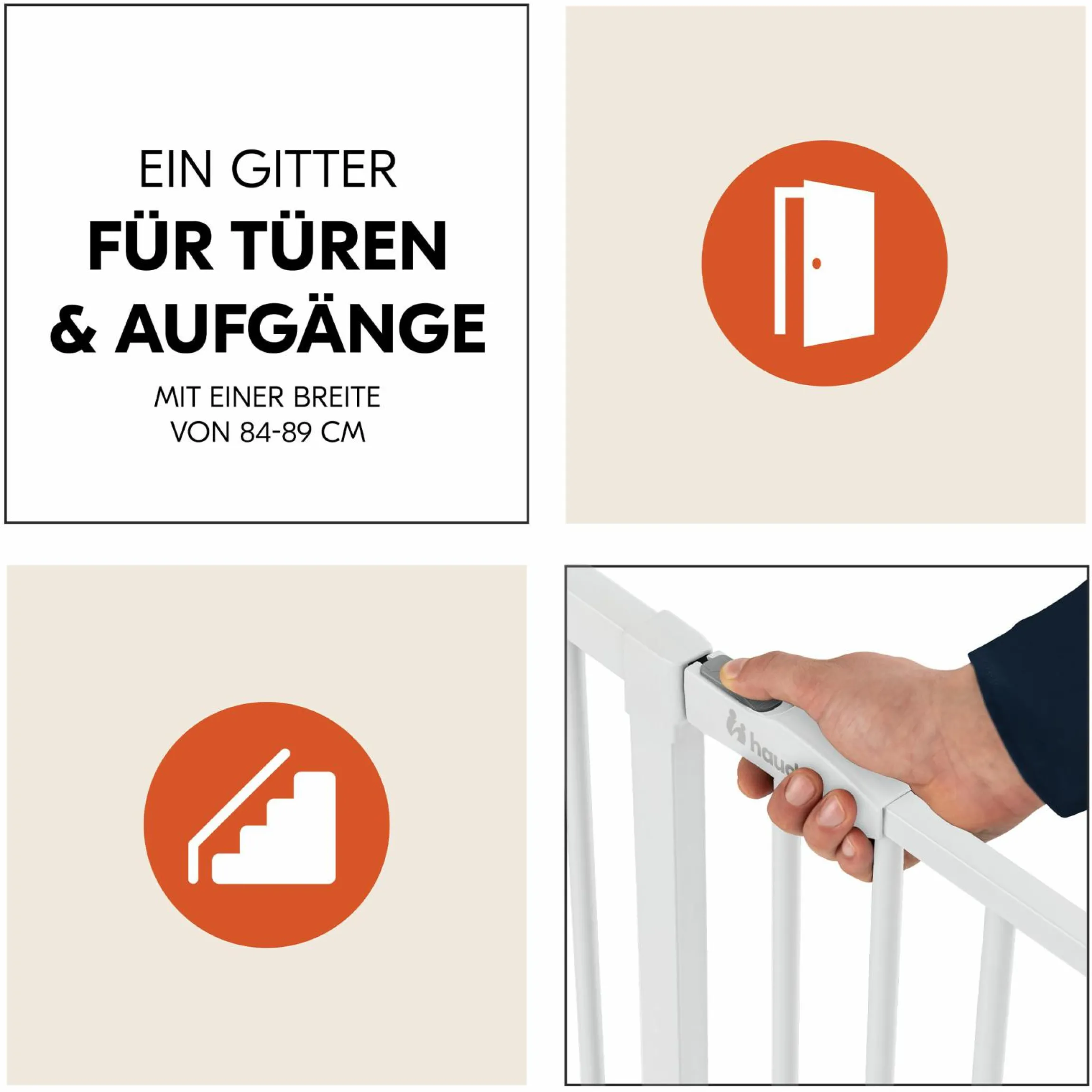 Türschutzgitter / Treppenschutzgitter Open N Stop 2 (75-80 cm) inkl. 9 cm Verlängerung - White