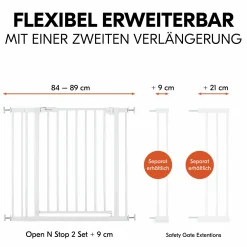 Türschutzgitter / Treppenschutzgitter Open N Stop 2 (75-80 cm) inkl. 9 cm Verlängerung - White