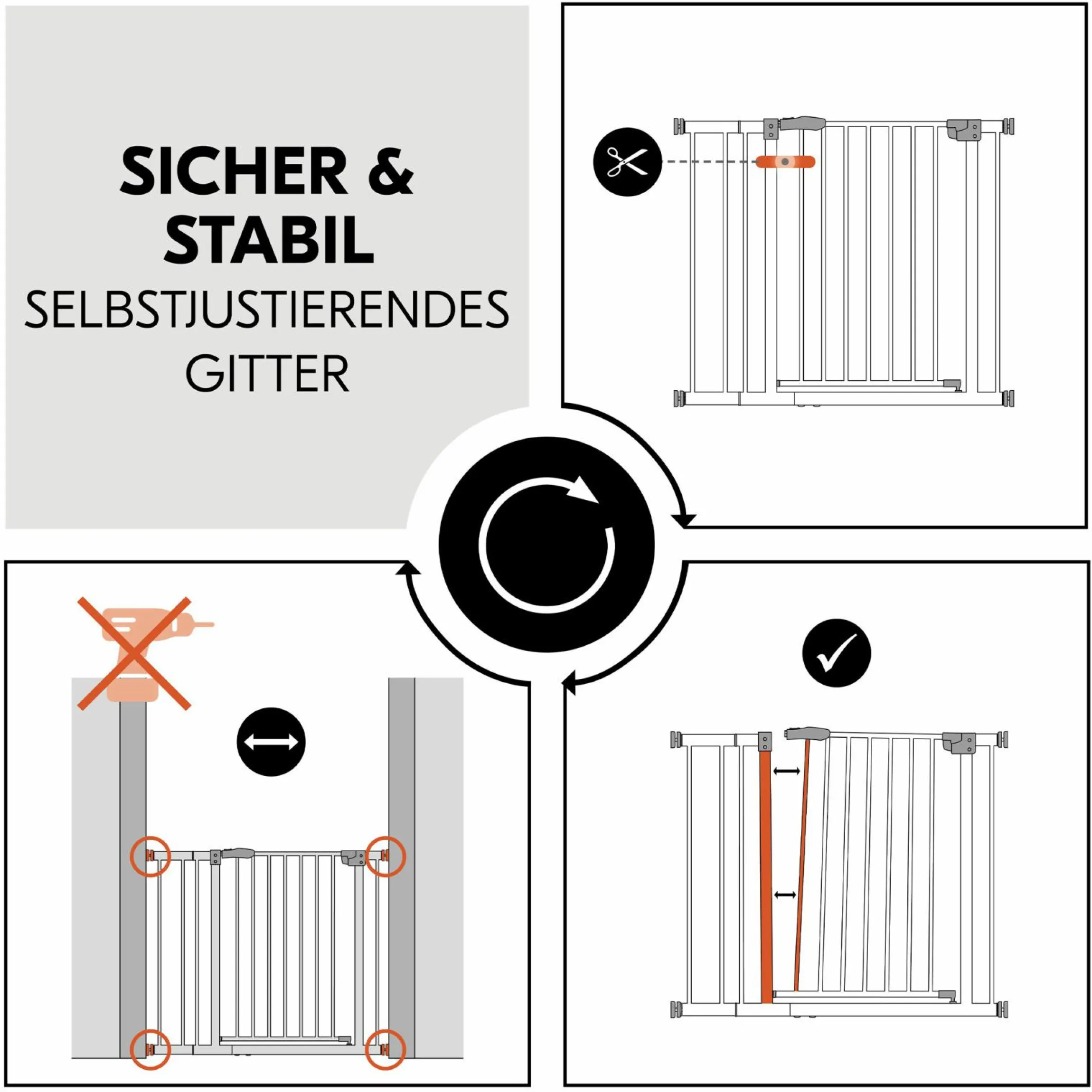 Türschutzgitter / Treppenschutzgitter Open N Stop 2 (75-80 cm) inkl. 9 cm Verlängerung - White