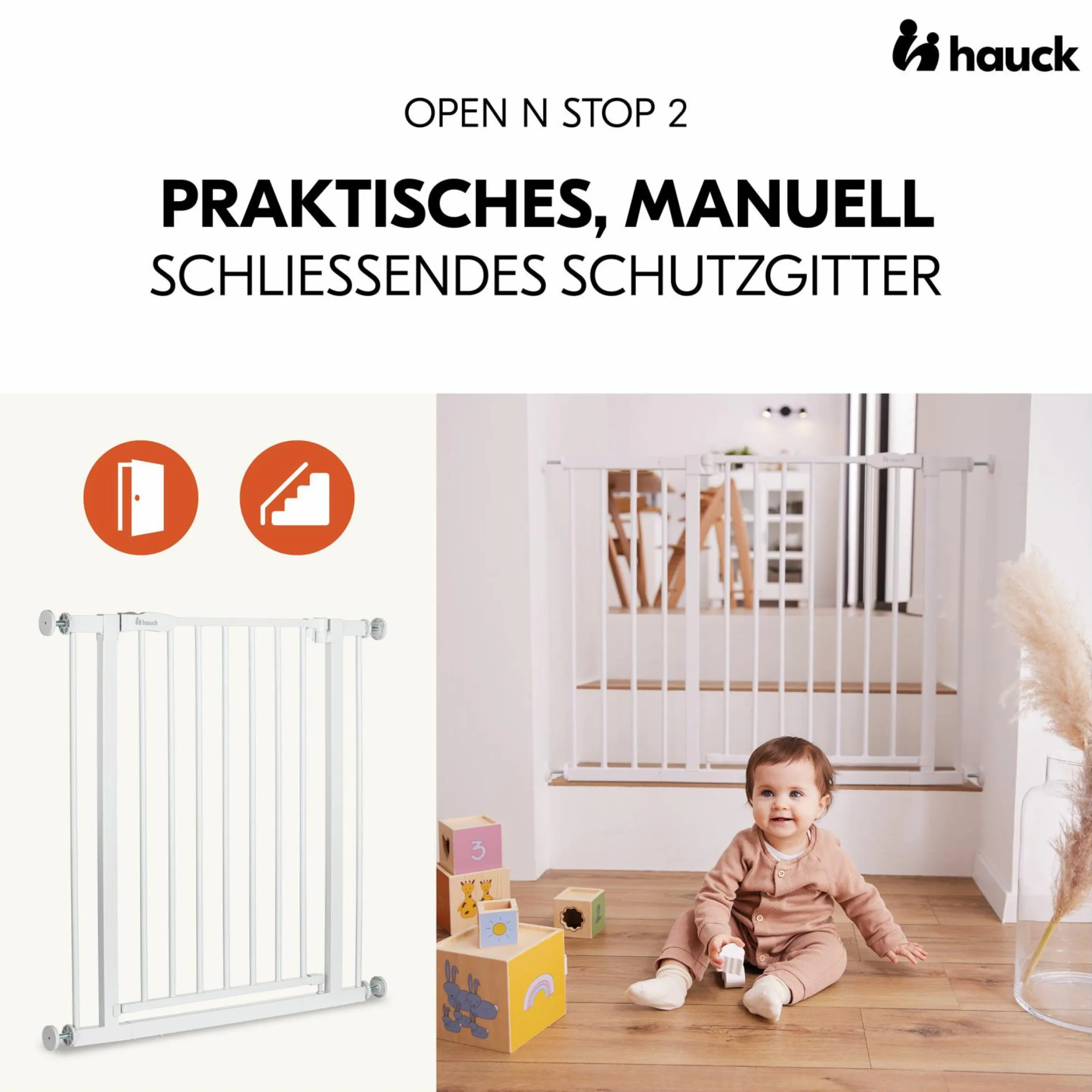 Türschutzgitter / Treppenschutzgitter Open N Stop 2 (75-80 cm) - White