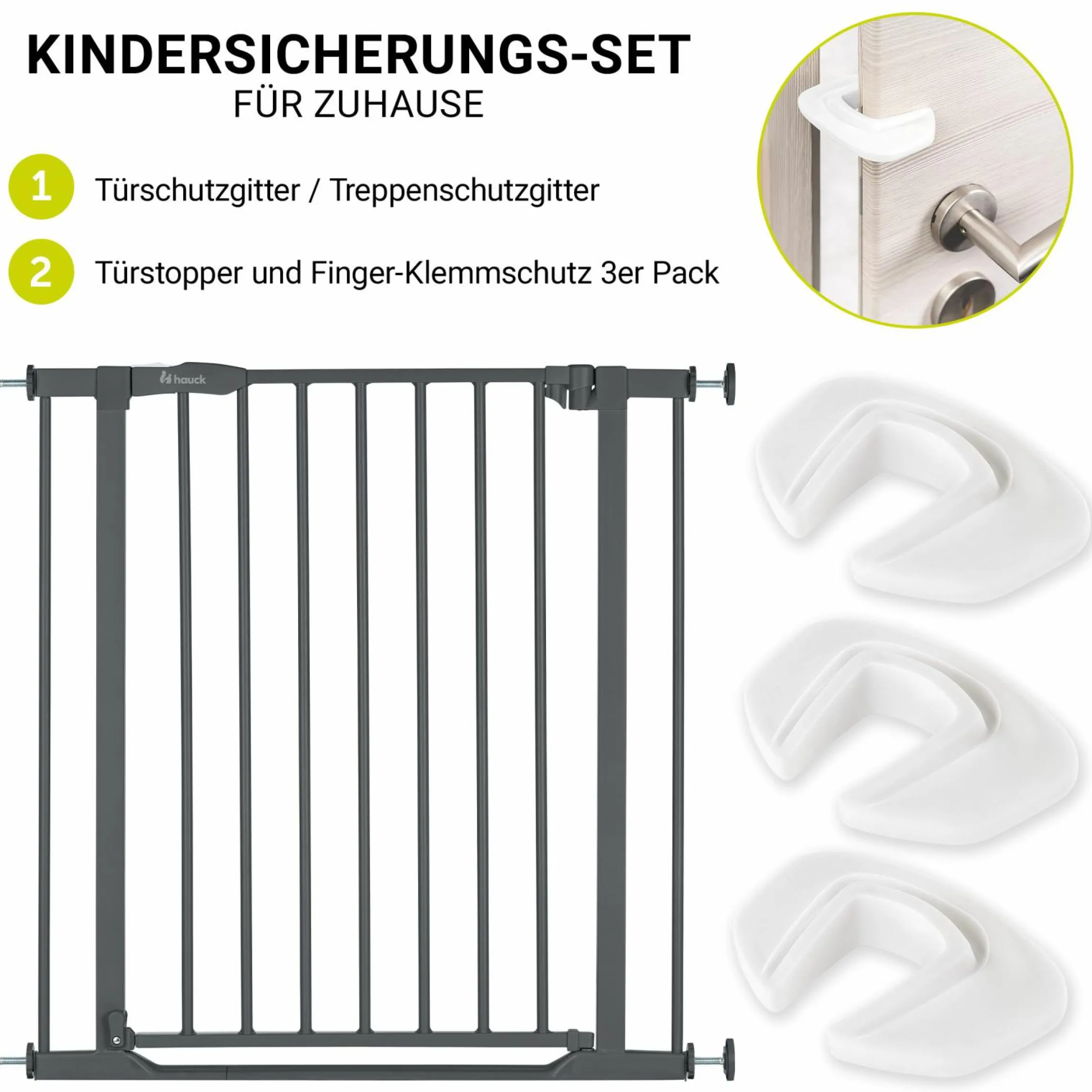 Türschutzgitter / Treppenschutzgitter Clear Step 2 + Türstopper 3er Pack - Dark Grey