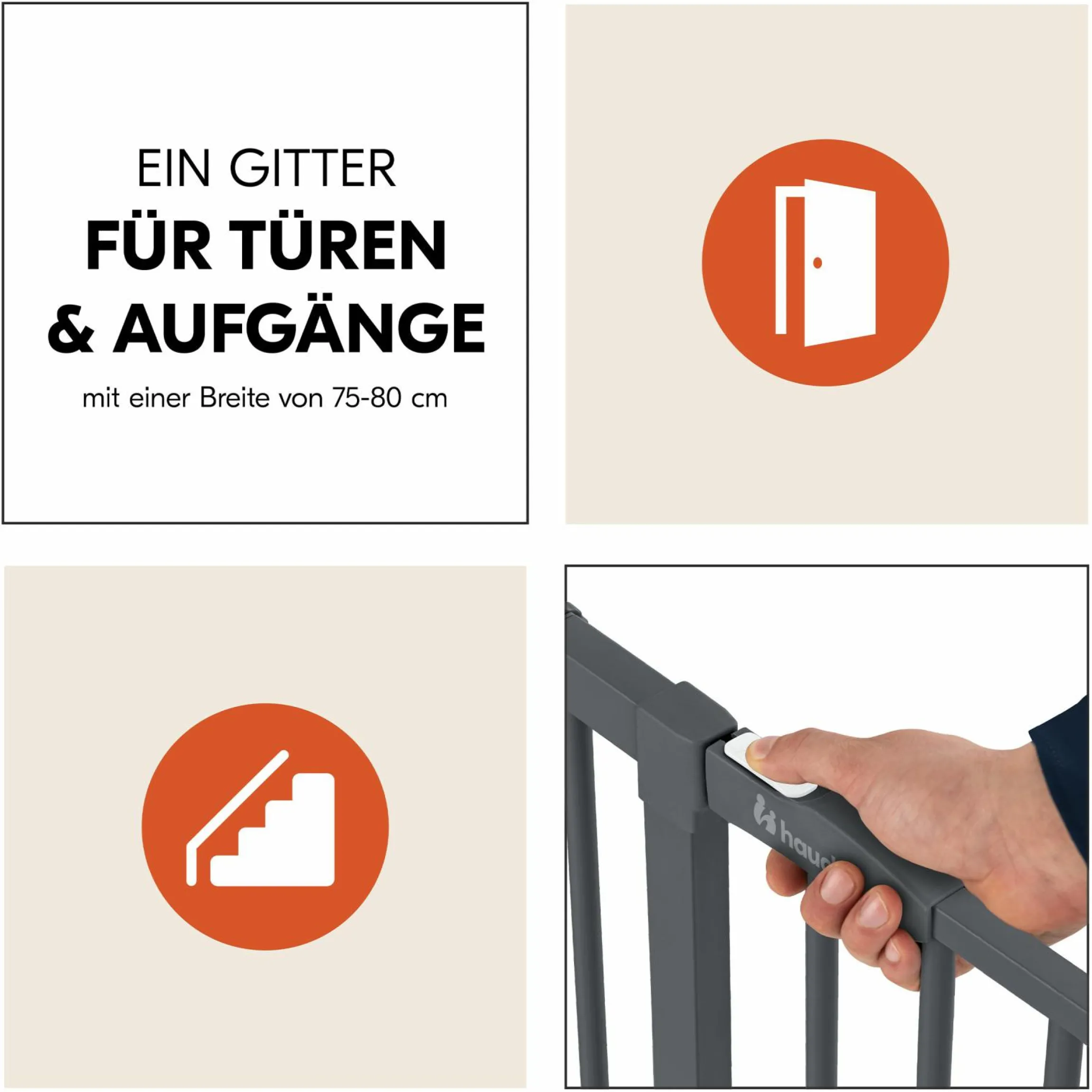 Türschutzgitter / Treppenschutzgitter Clear Step 2 + Türstopper 3er Pack - Dark Grey