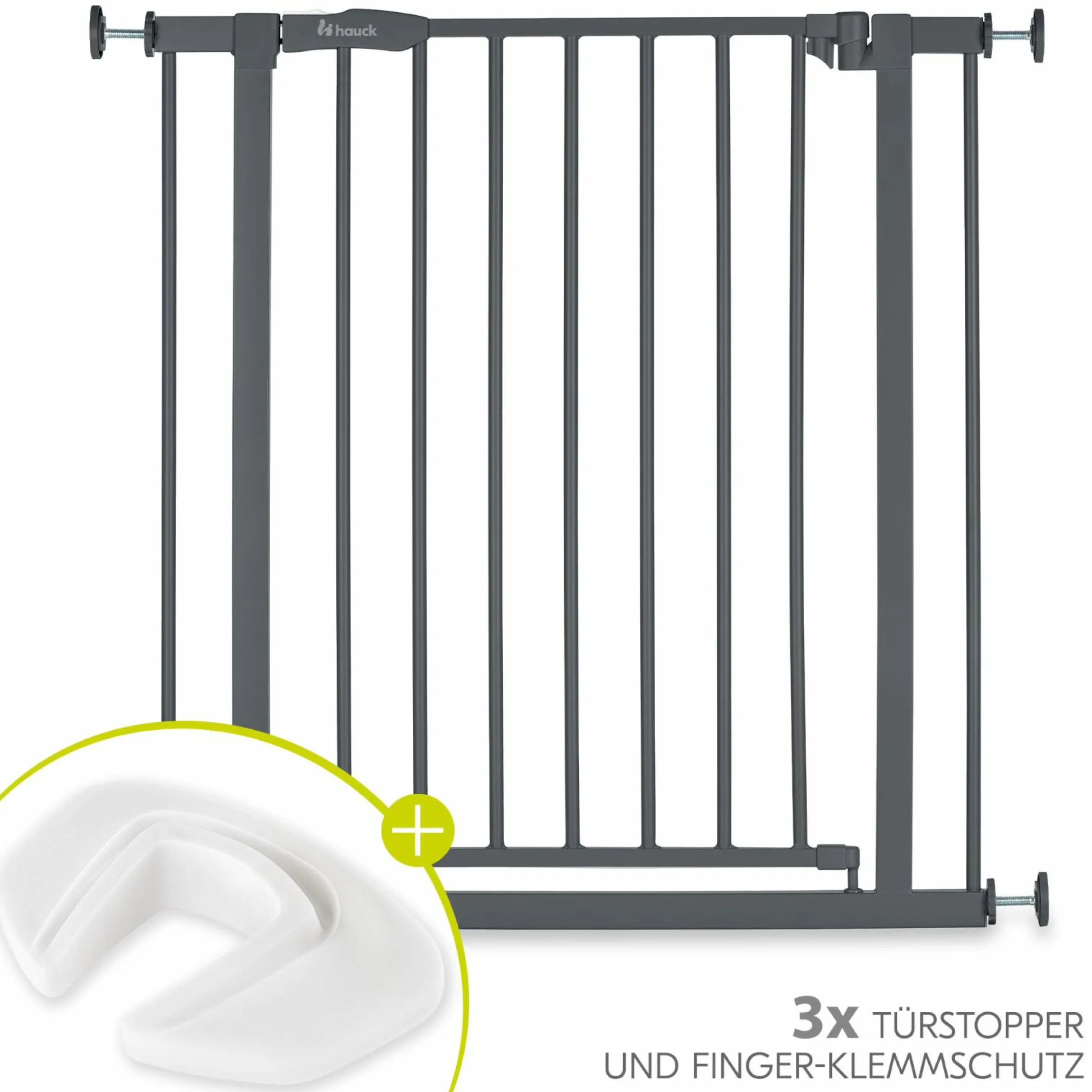 Türschutzgitter / Treppenschutzgitter Open N Stop 2 + Türstopper 3er Pack - Dark Grey
