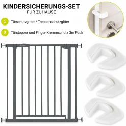 Türschutzgitter / Treppenschutzgitter Open N Stop 2 + Türstopper 3er Pack - Dark Grey