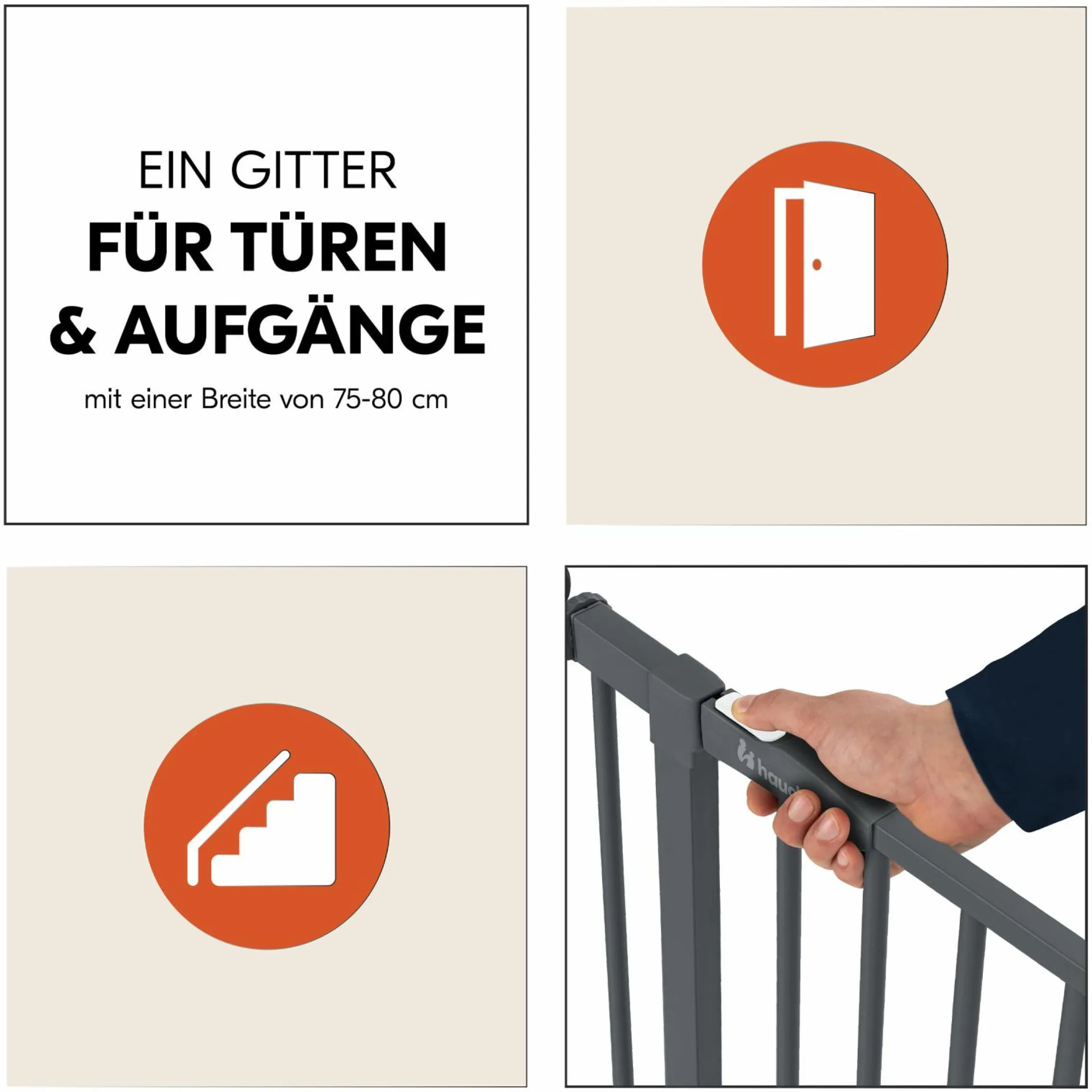 Türschutzgitter / Treppenschutzgitter Open N Stop 2 + Türstopper 3er Pack - Dark Grey