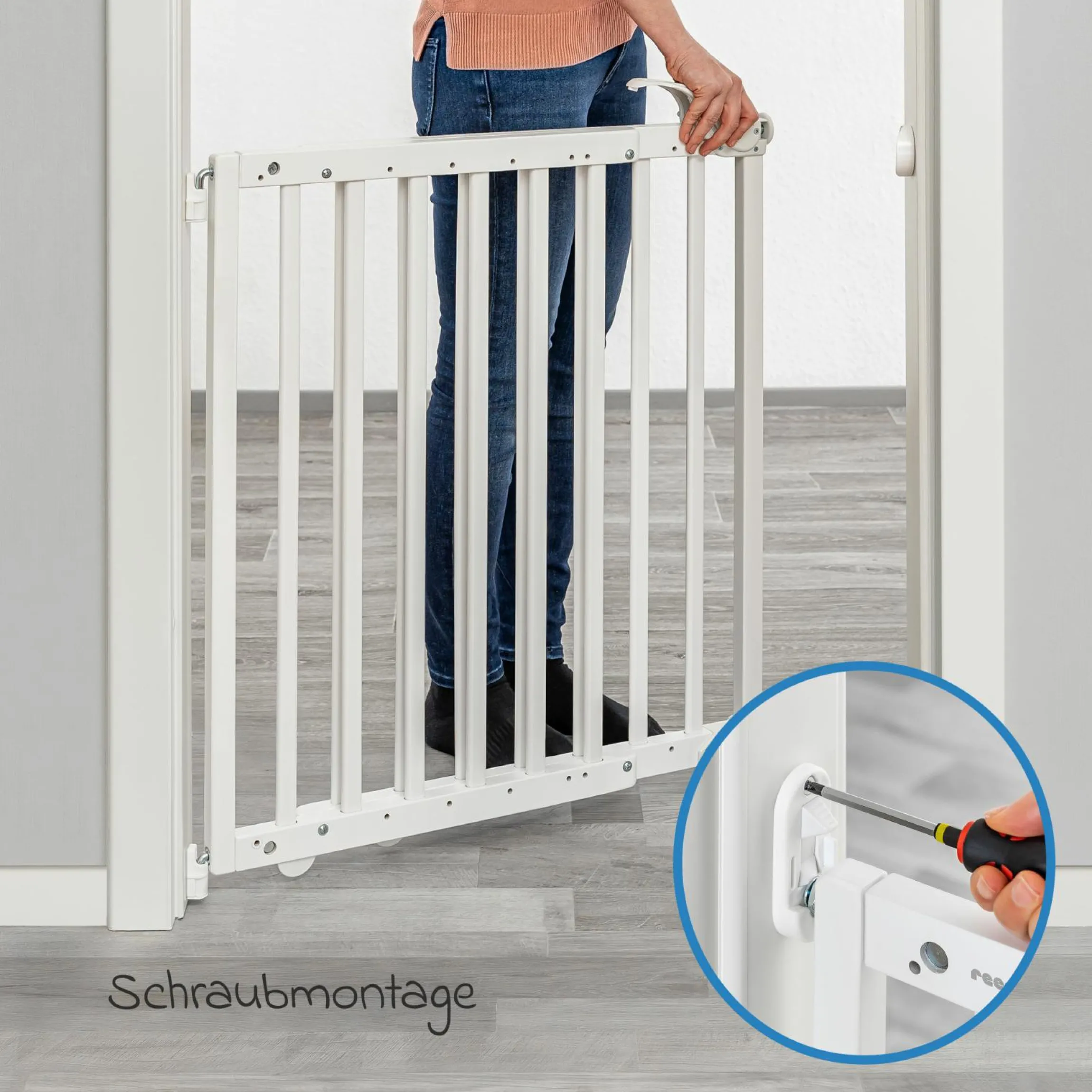Türschutzgitter / Treppenschutzgitter (63 bis 106 cm) zum Klemmen oder Schrauben - Weiß
