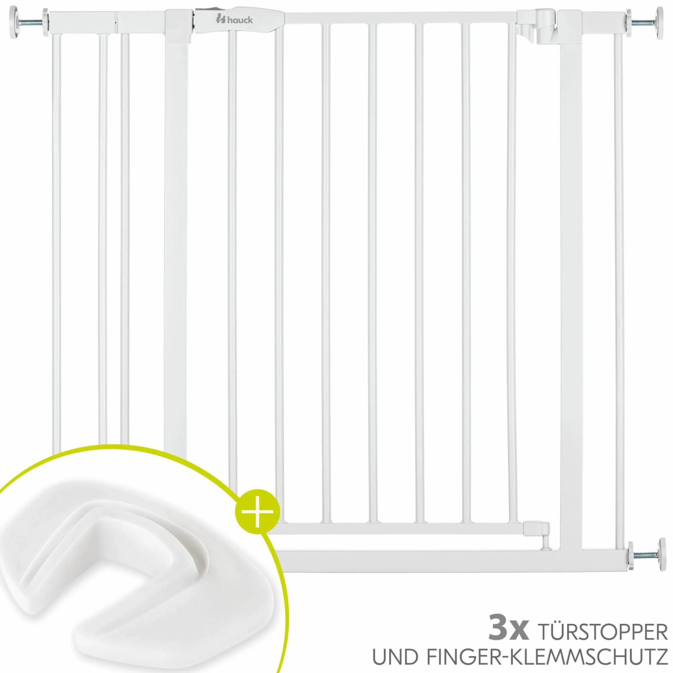 Türschutzgitter / Treppenschutzgitter Open N Stop 2 inkl. 9 cm Verlängerung + Türstopper 3er Pack - White