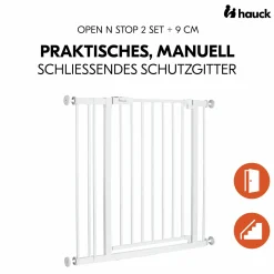Türschutzgitter / Treppenschutzgitter Open N Stop 2 inkl. 9 cm Verlängerung + Türstopper 3er Pack - White
