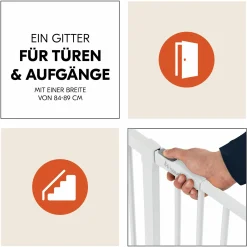 Türschutzgitter / Treppenschutzgitter Open N Stop 2 inkl. 9 cm Verlängerung + Türstopper 3er Pack - White