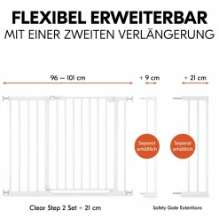Türschutzgitter / Treppenschutzgitter Clear Step 2 (75-80 cm) inkl. 21 cm Verlängerung - White