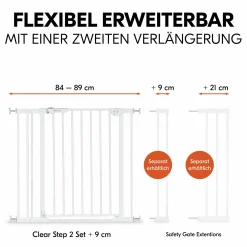Türschutzgitter / Treppenschutzgitter Clear Step 2 (75-80 cm) inkl. 9 cm Verlängerung - White