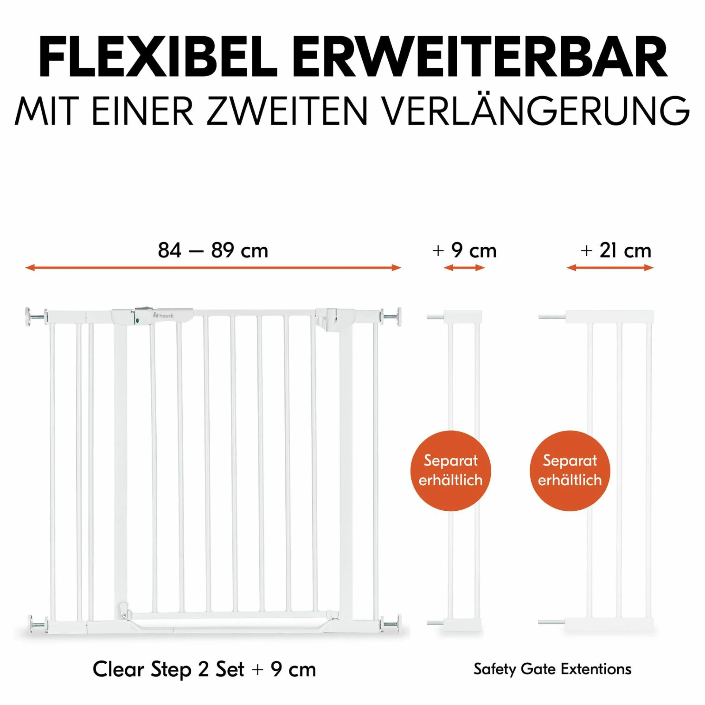 Türschutzgitter / Treppenschutzgitter Clear Step 2 (75-80 cm) inkl. 9 cm Verlängerung - White