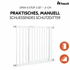 Türschutzgitter / Treppenschutzgitter Open N Stop 2 (75-80 cm) inkl. 21 cm Verlängerung - White