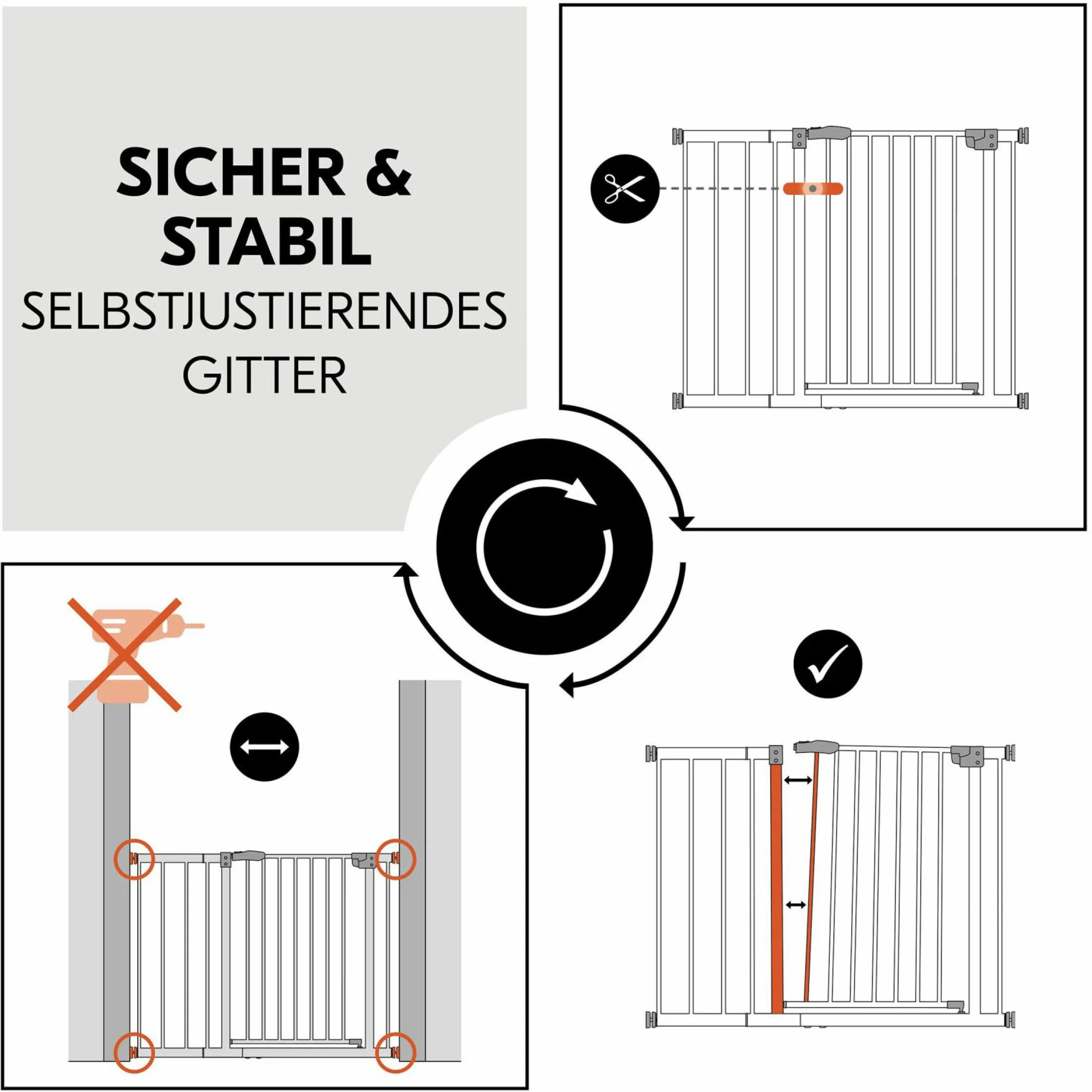 Türschutzgitter / Treppenschutzgitter Open N Stop 2 (75-80 cm) inkl. 21 cm Verlängerung - White