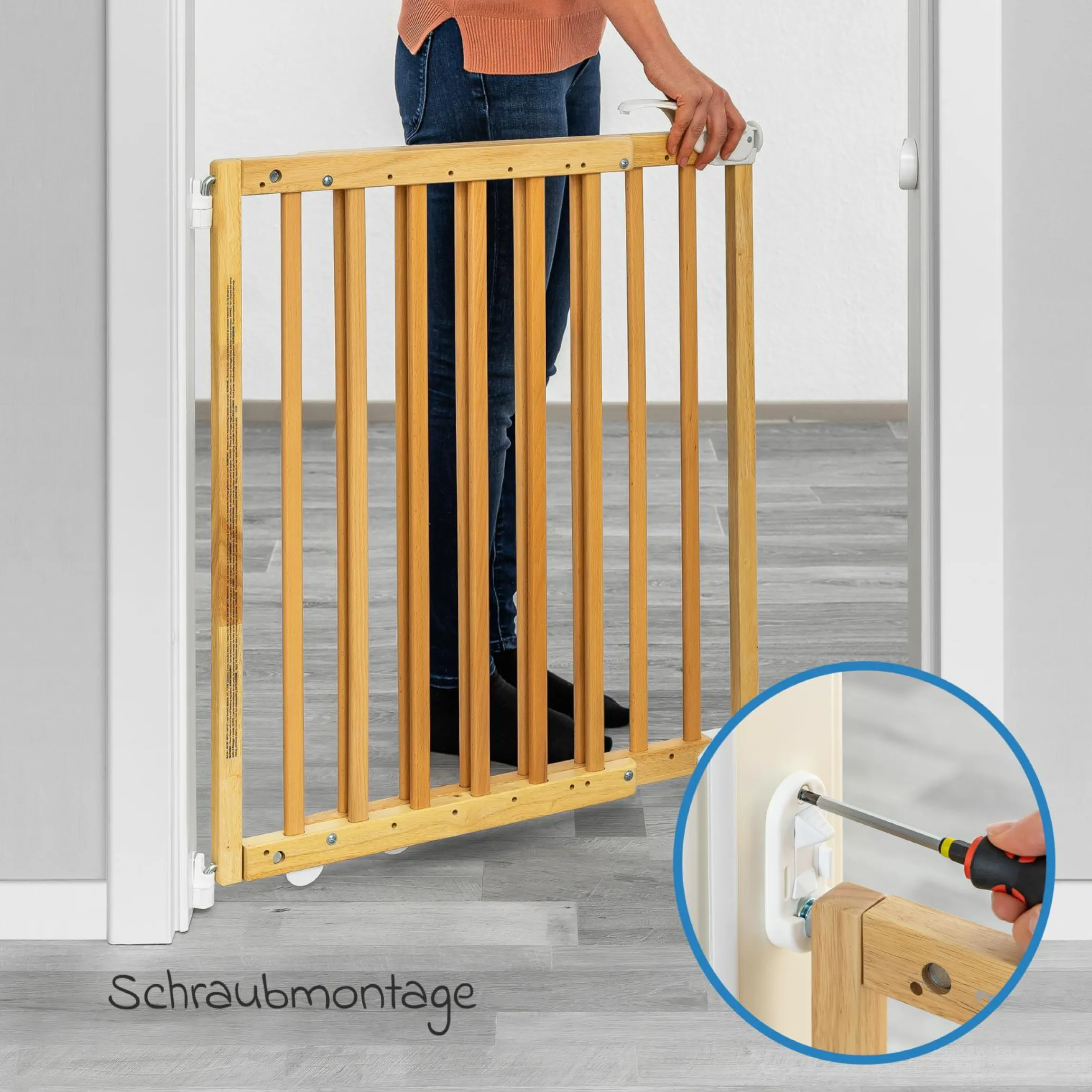 Türschutzgitter / Treppenschutzgitter (63 bis 106 cm) zum Klemmen oder Schrauben - Natur