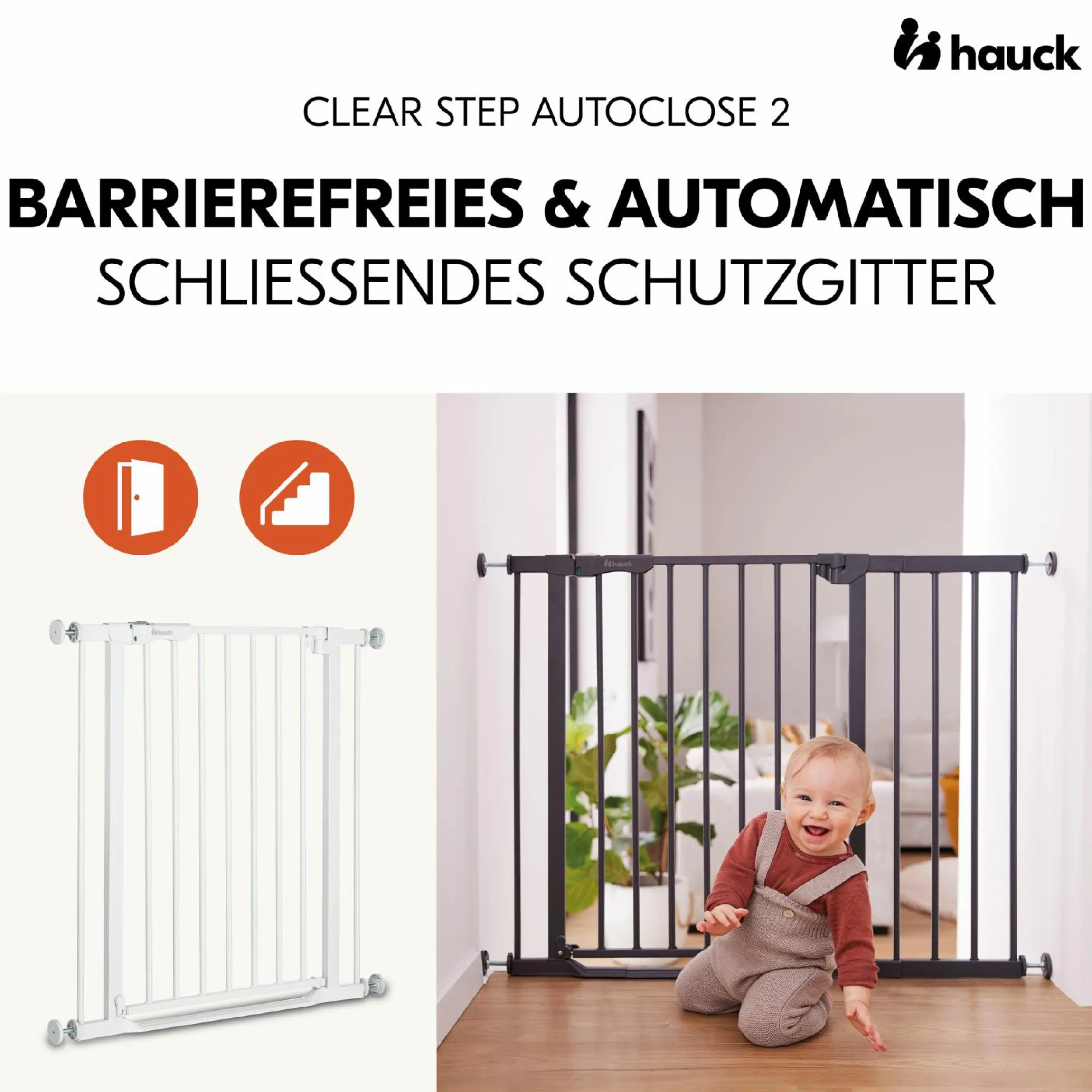 Türschutzgitter Clear Step Autoclose 2 + Türstopper 3er Pack - White