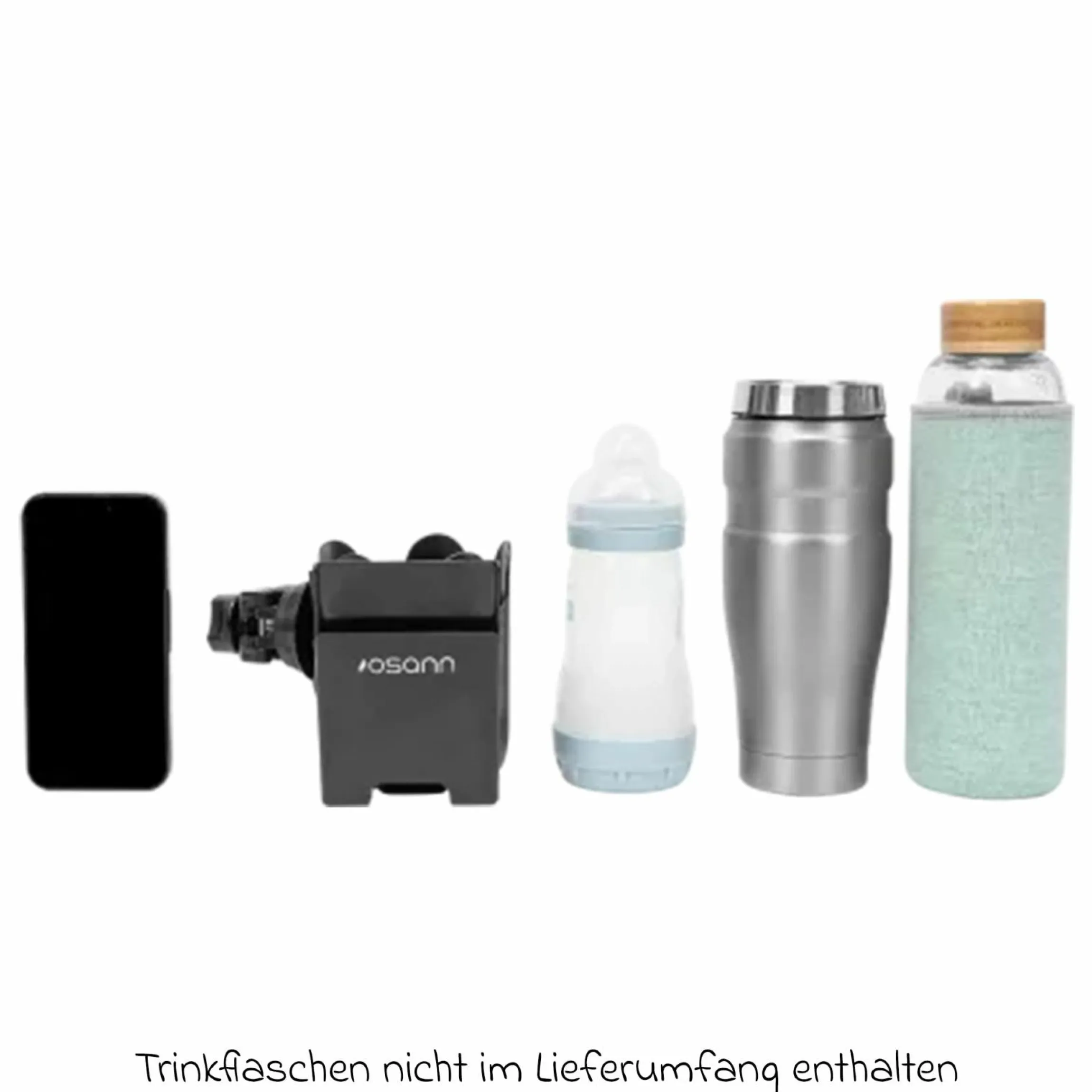 Universal Becher- und Smartphone-Halter für Kinderwagen und Buggys - Schwarz - Kollektion 2025
