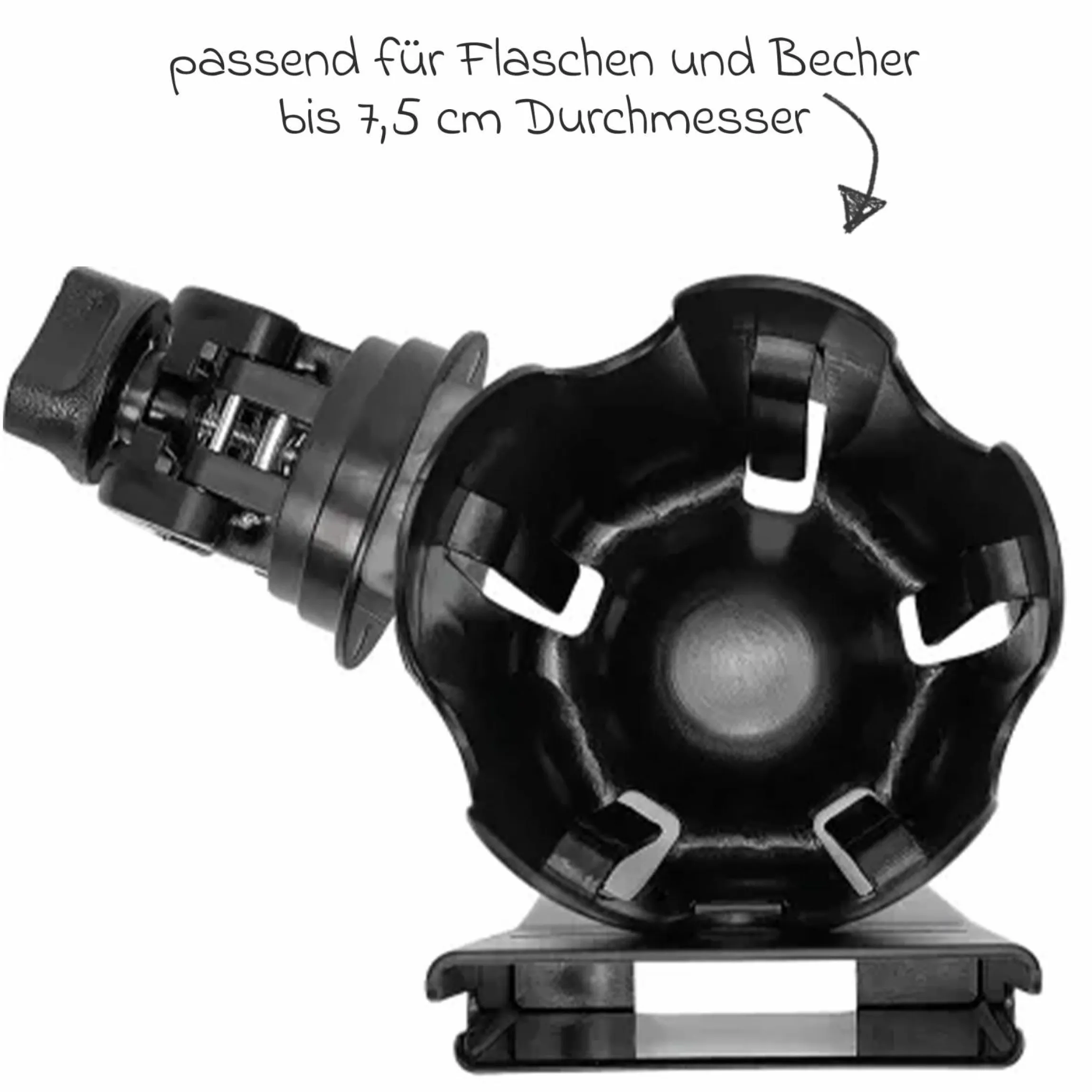 Universal Becher- und Smartphone-Halter für Kinderwagen und Buggys - Schwarz - Kollektion 2025