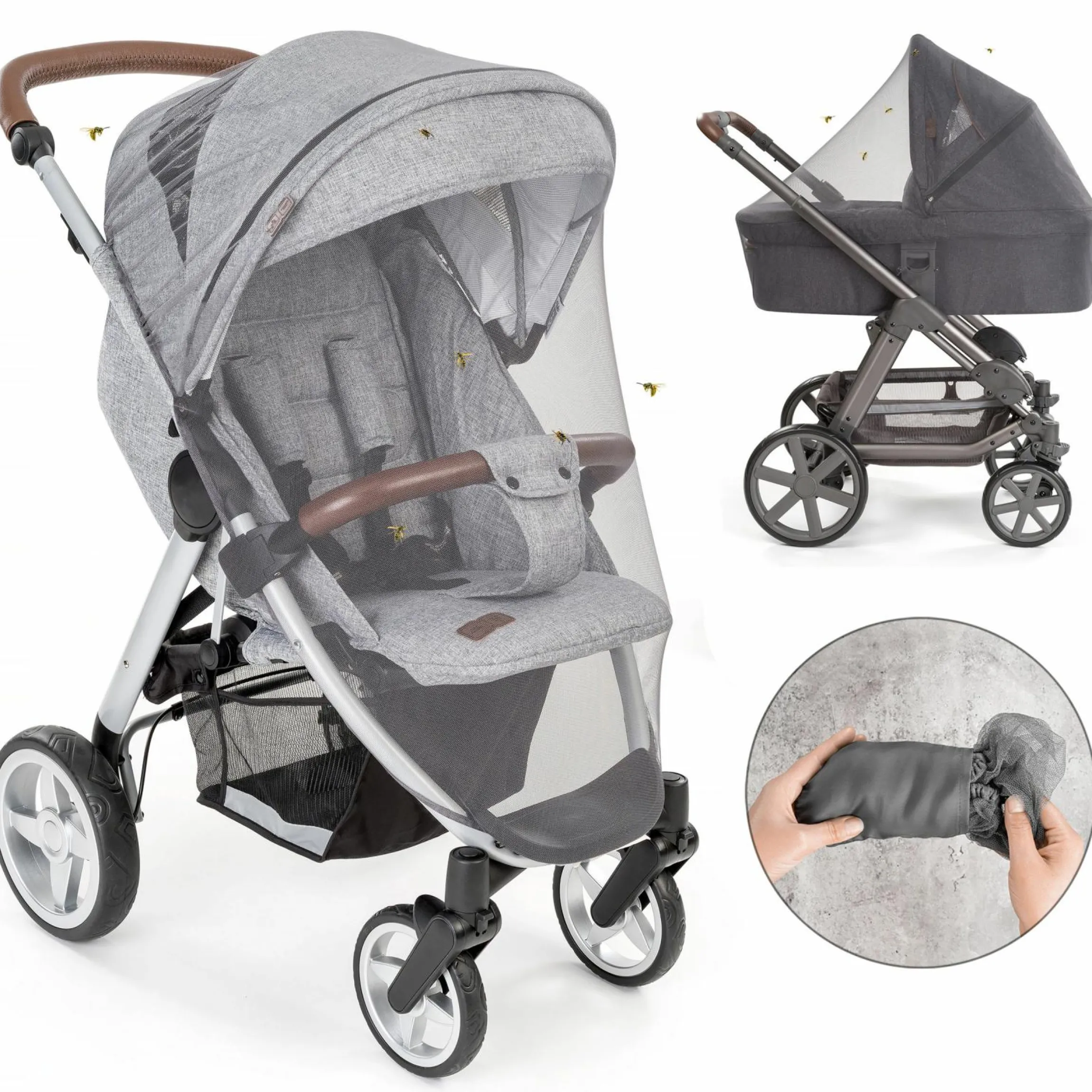 Universal Insektenschutz / Mückennetz für Kinderwagen, Buggy - Grau